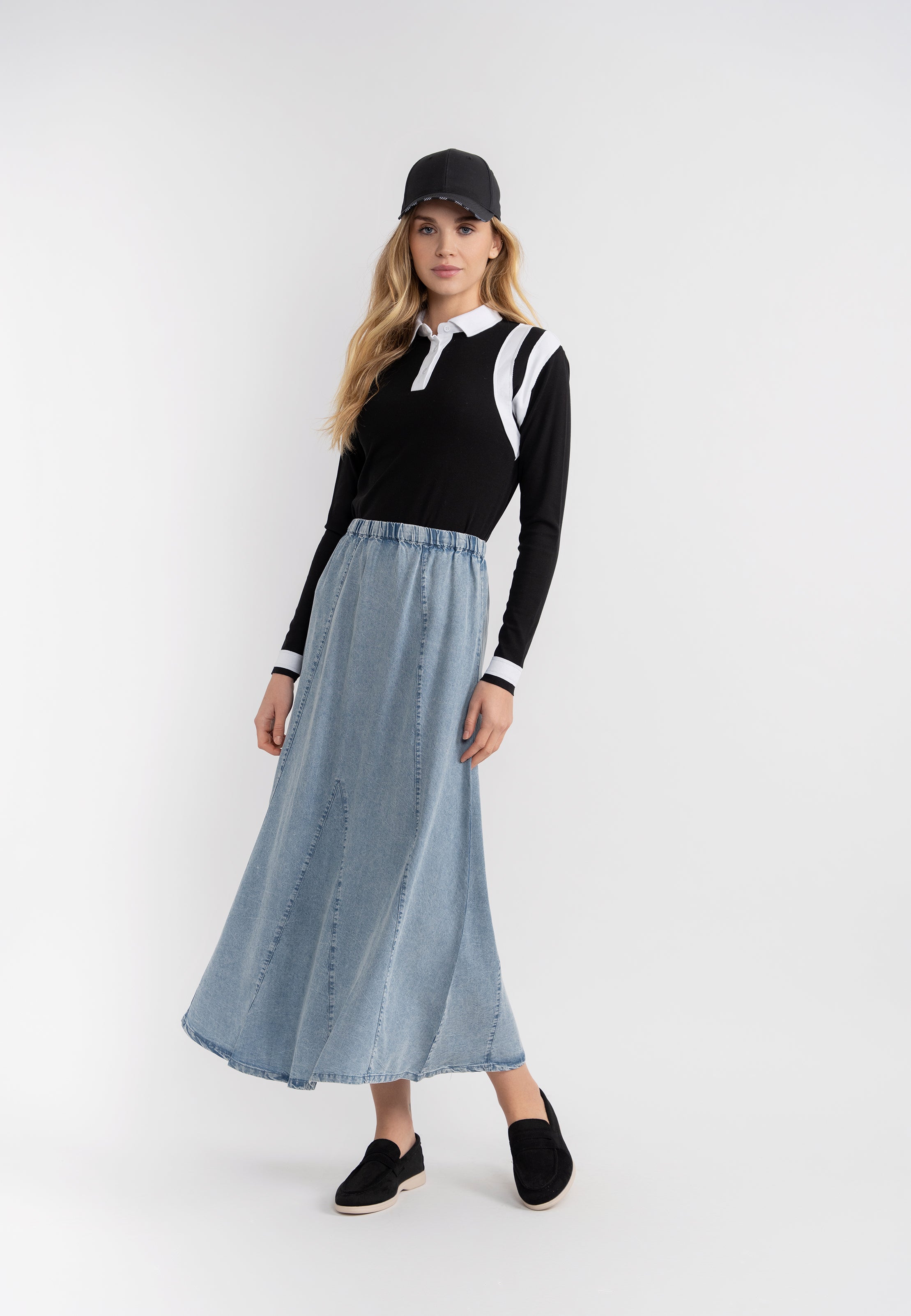 Denim Midi Skirt in by Unclear