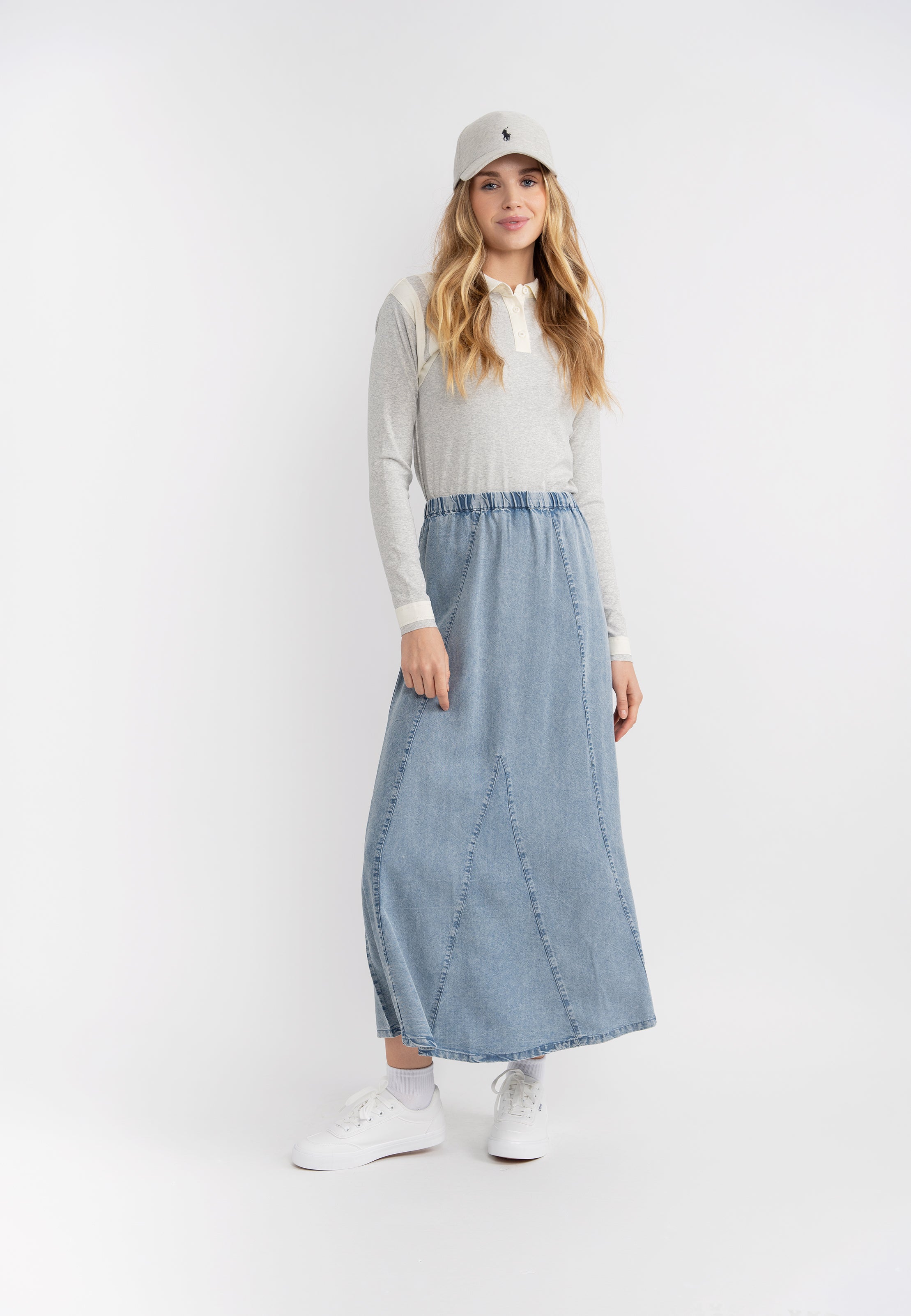 Denim Midi Skirt in by Unclear