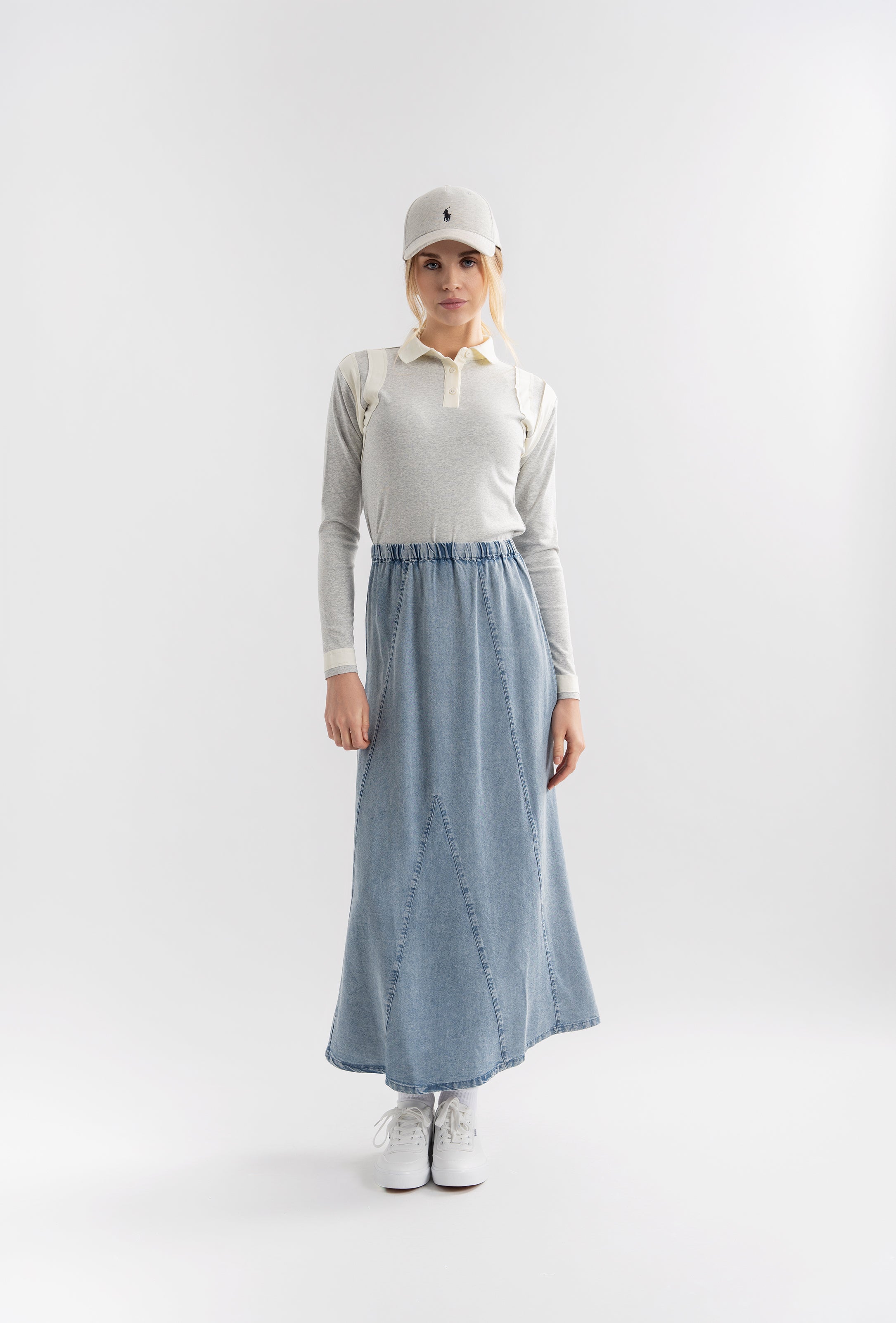 Denim Midi Skirt in by Unclear