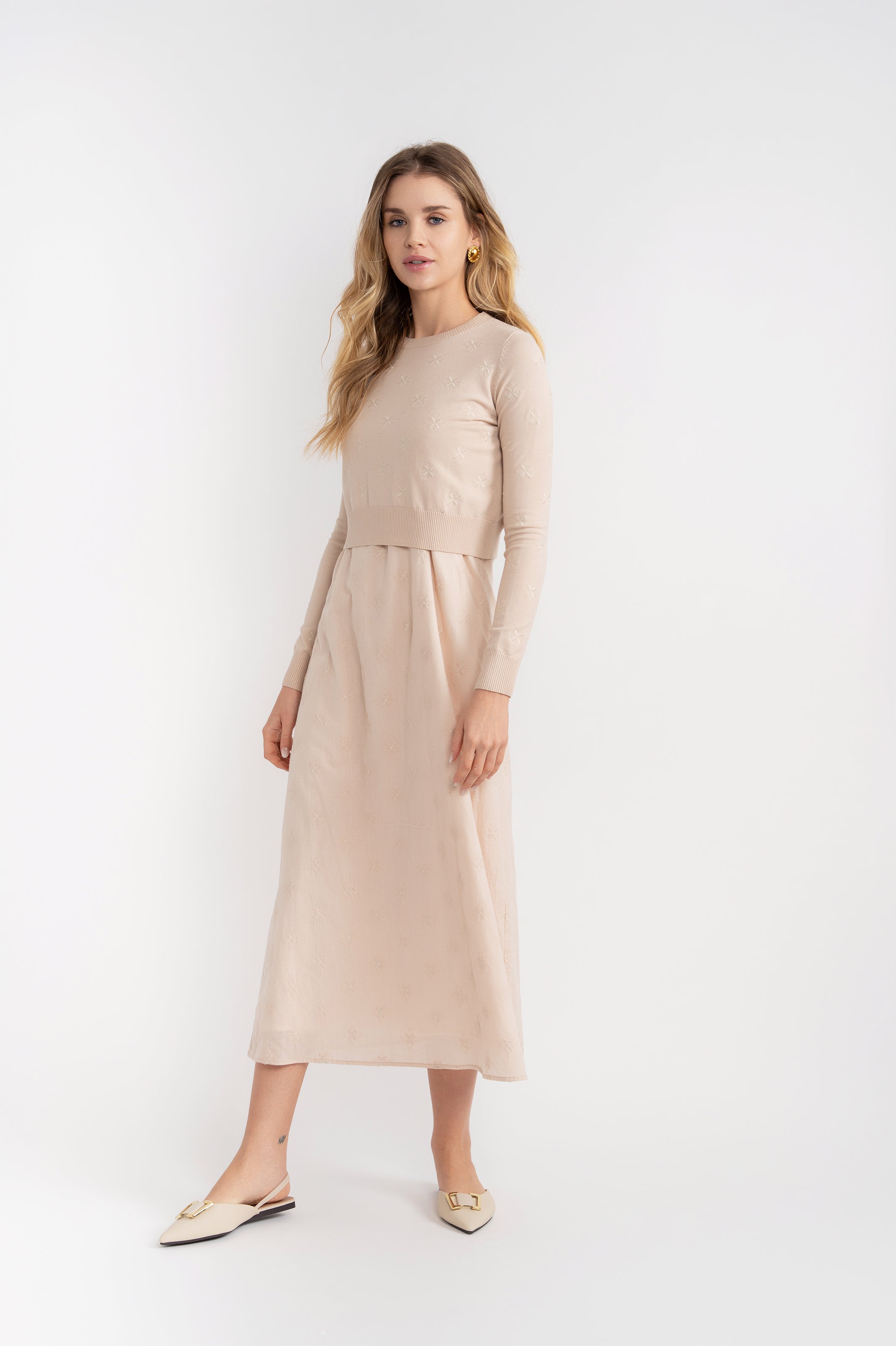 Midi Jumper with Embroidered Sweater in by Noni