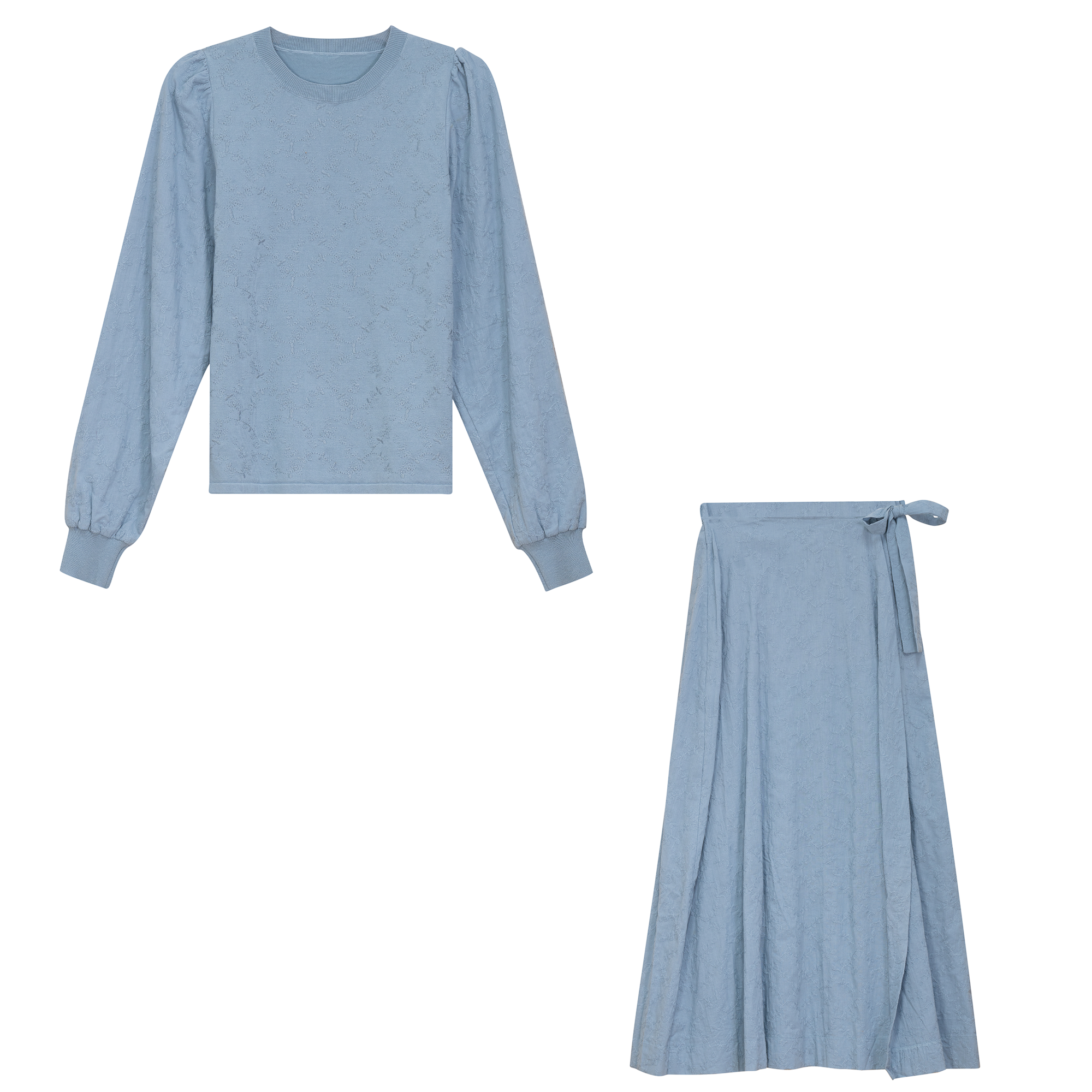 Embroidered Woven 2Pc Set in Blue by Noni