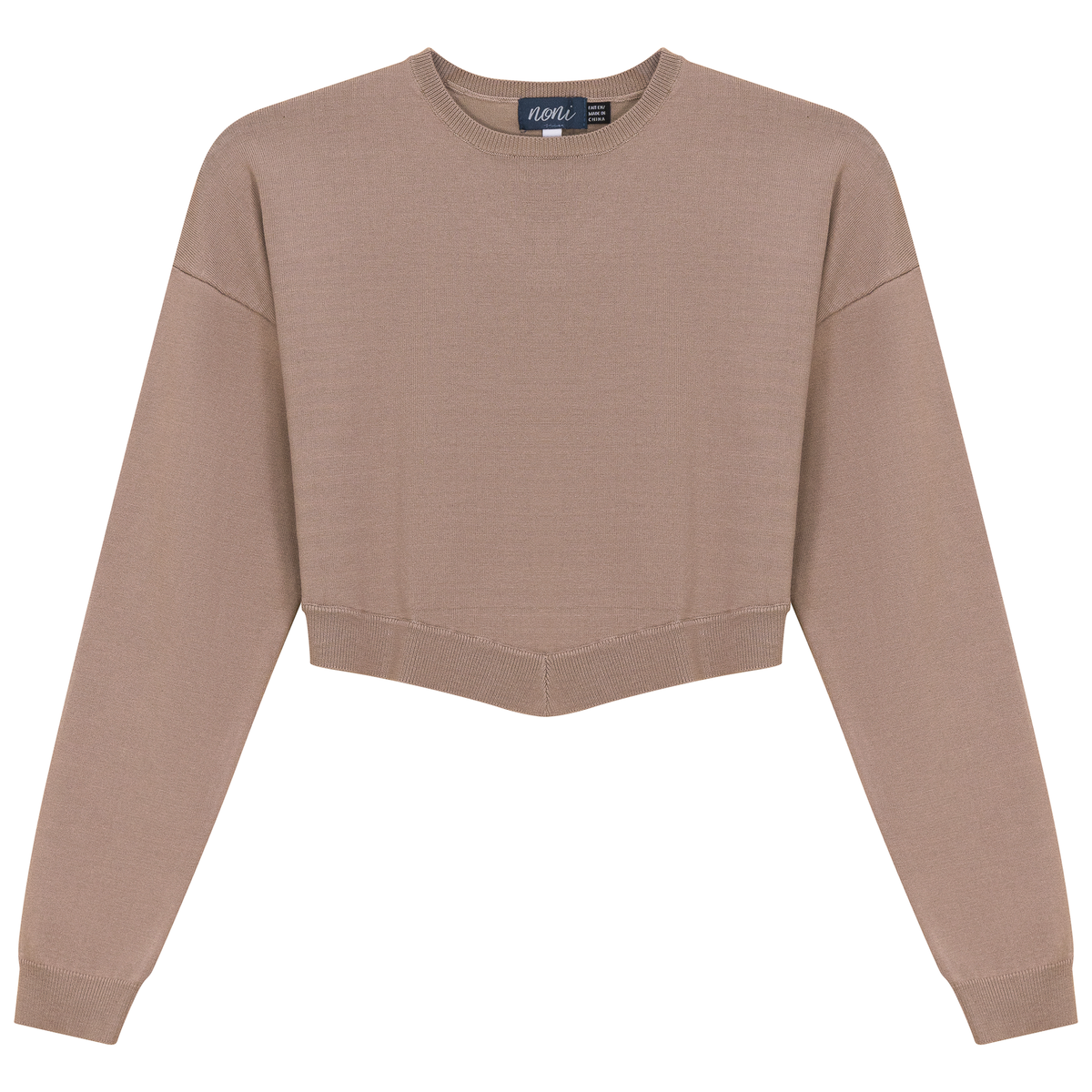 Knit Cropped Sweater in Beige by Noni
