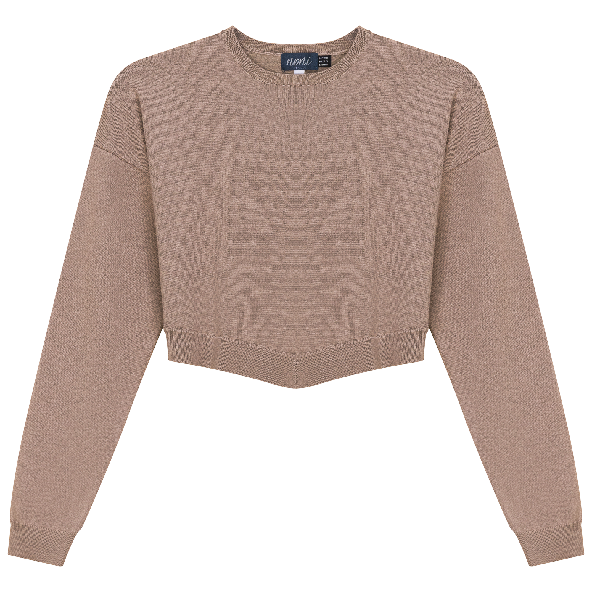 Knit Cropped Sweater in Beige by Noni