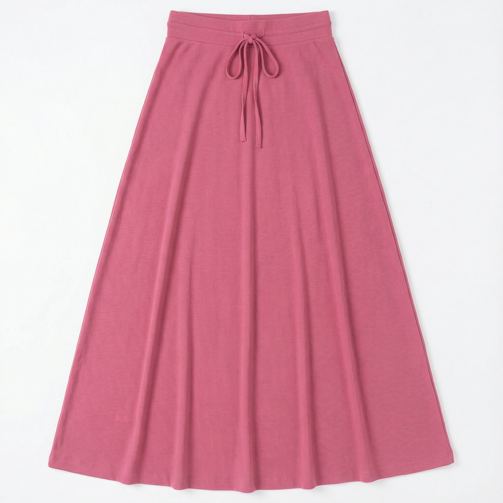 Ribbed Maxi Drawstring A Line Skirt in Berry by Positive