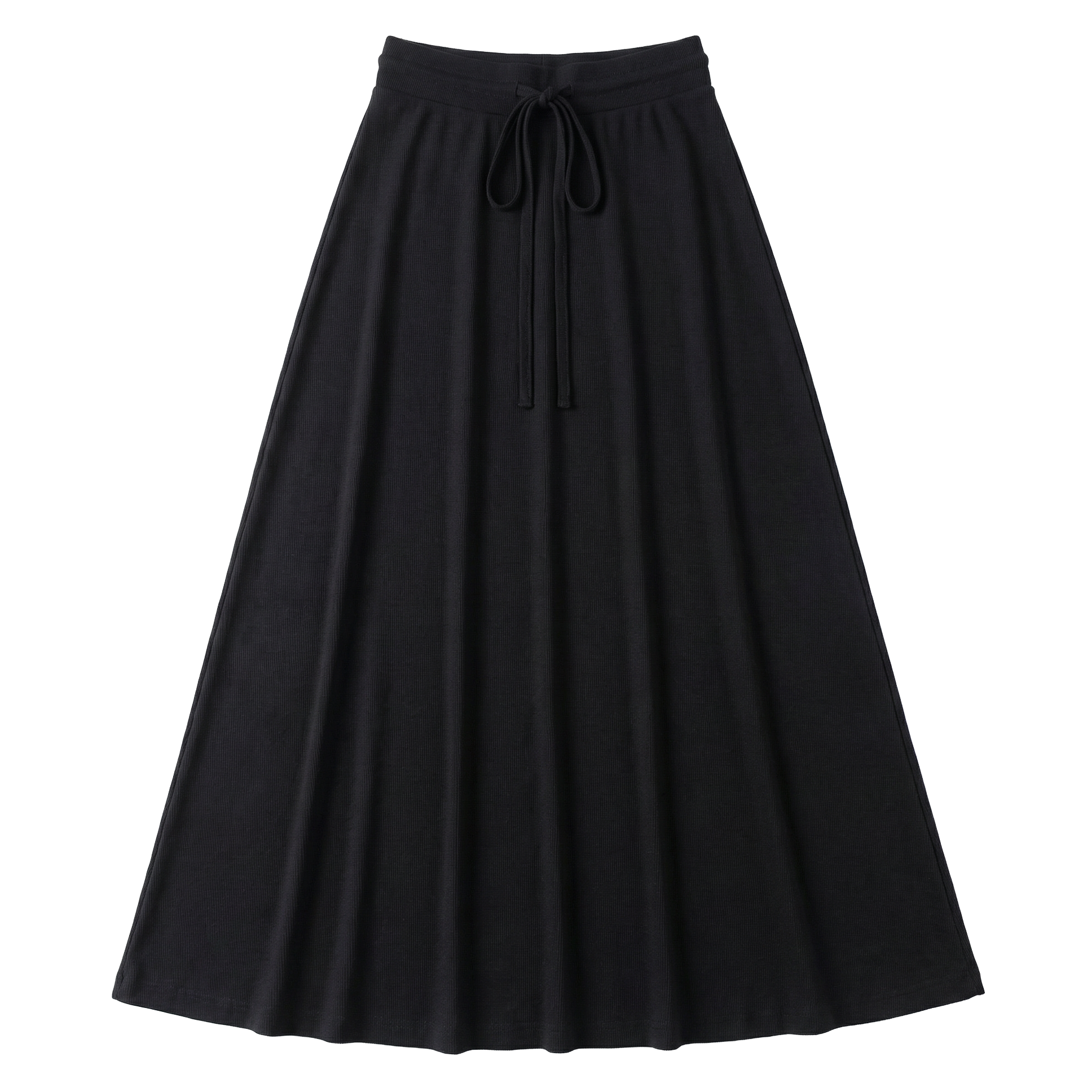 Ribbed Maxi Drawstring A Line Skirt in Black by Positive