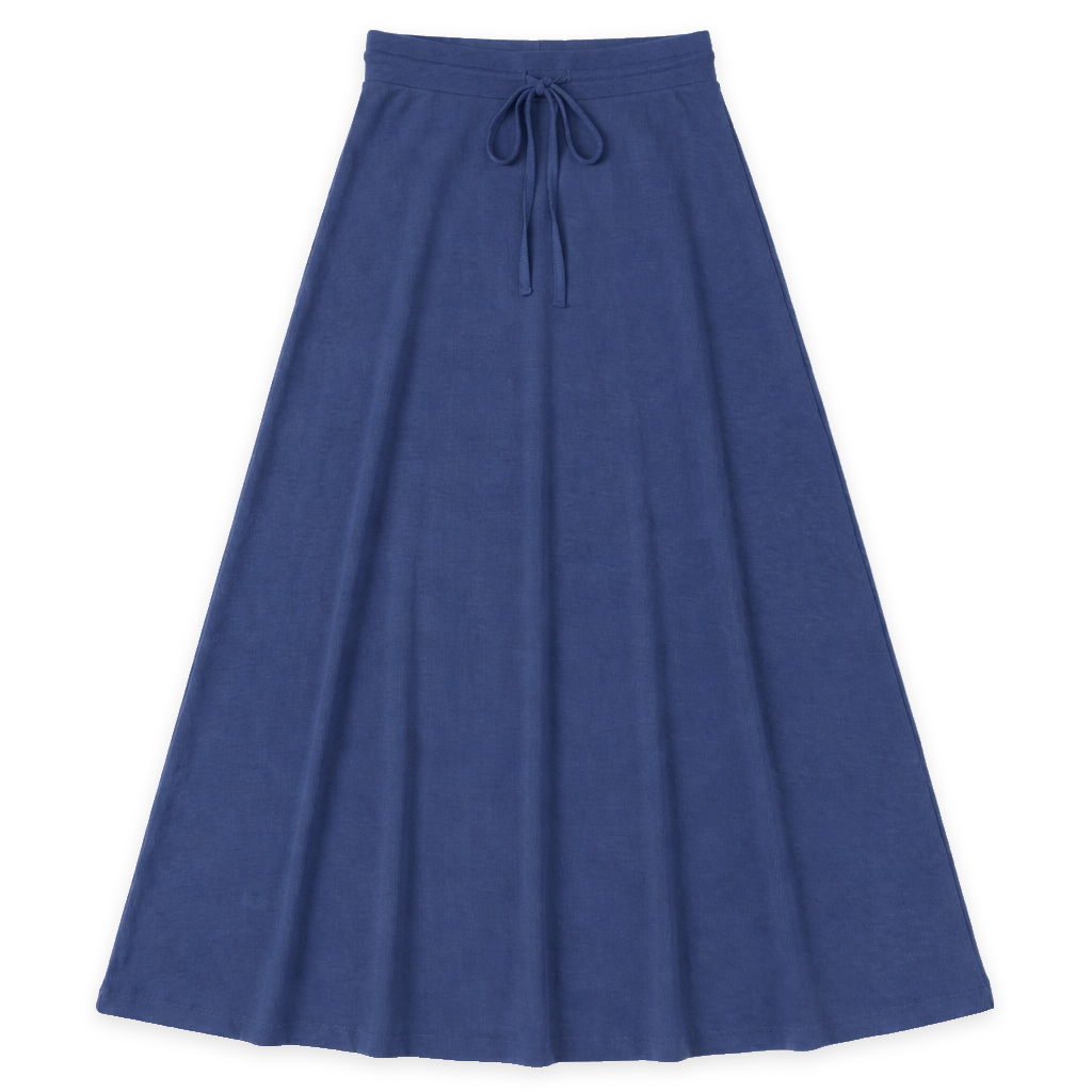 Ribbed Maxi Drawstring A Line Skirt in Chambray by Positive
