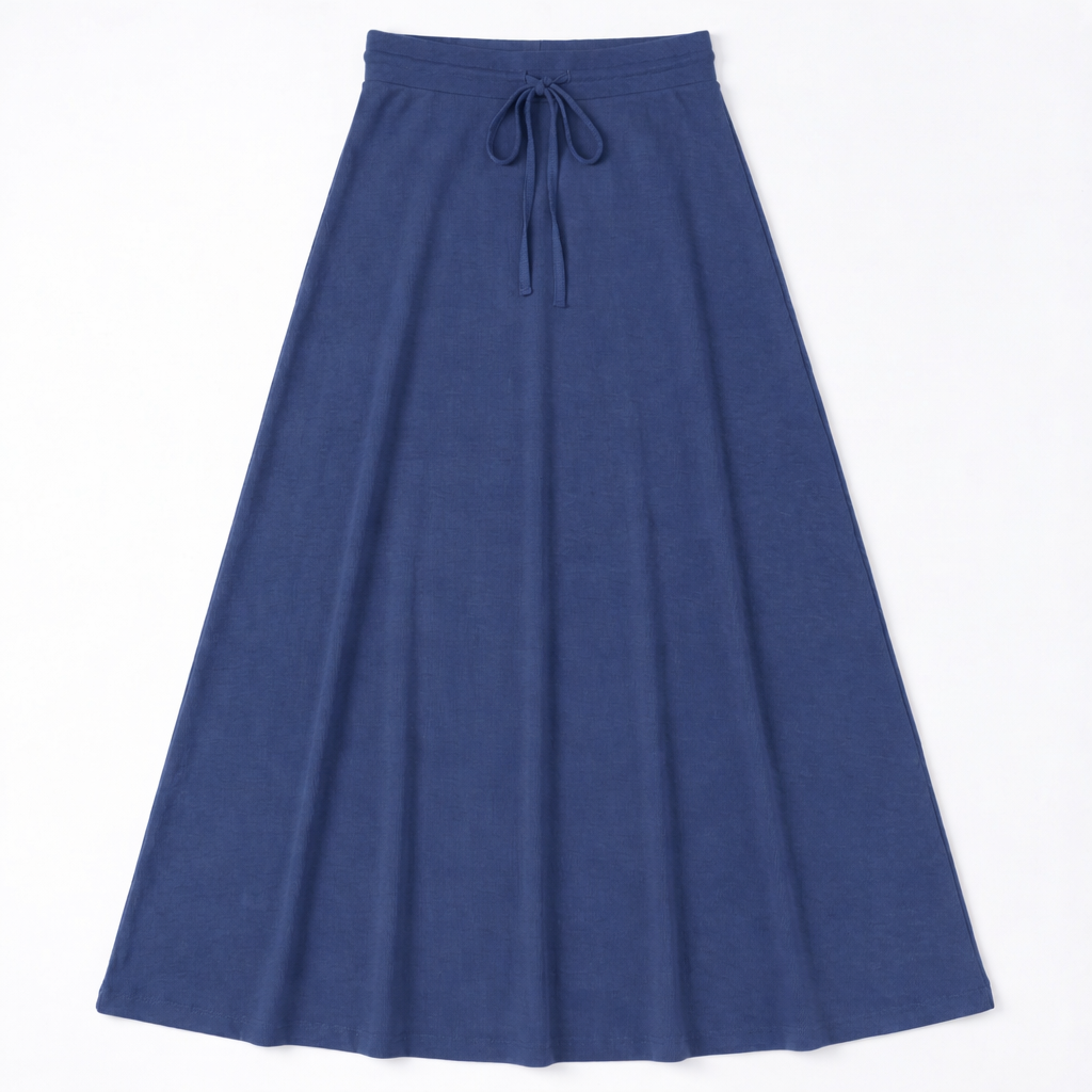 Ribbed Maxi Drawstring A Line Skirt in Chambray by Positive