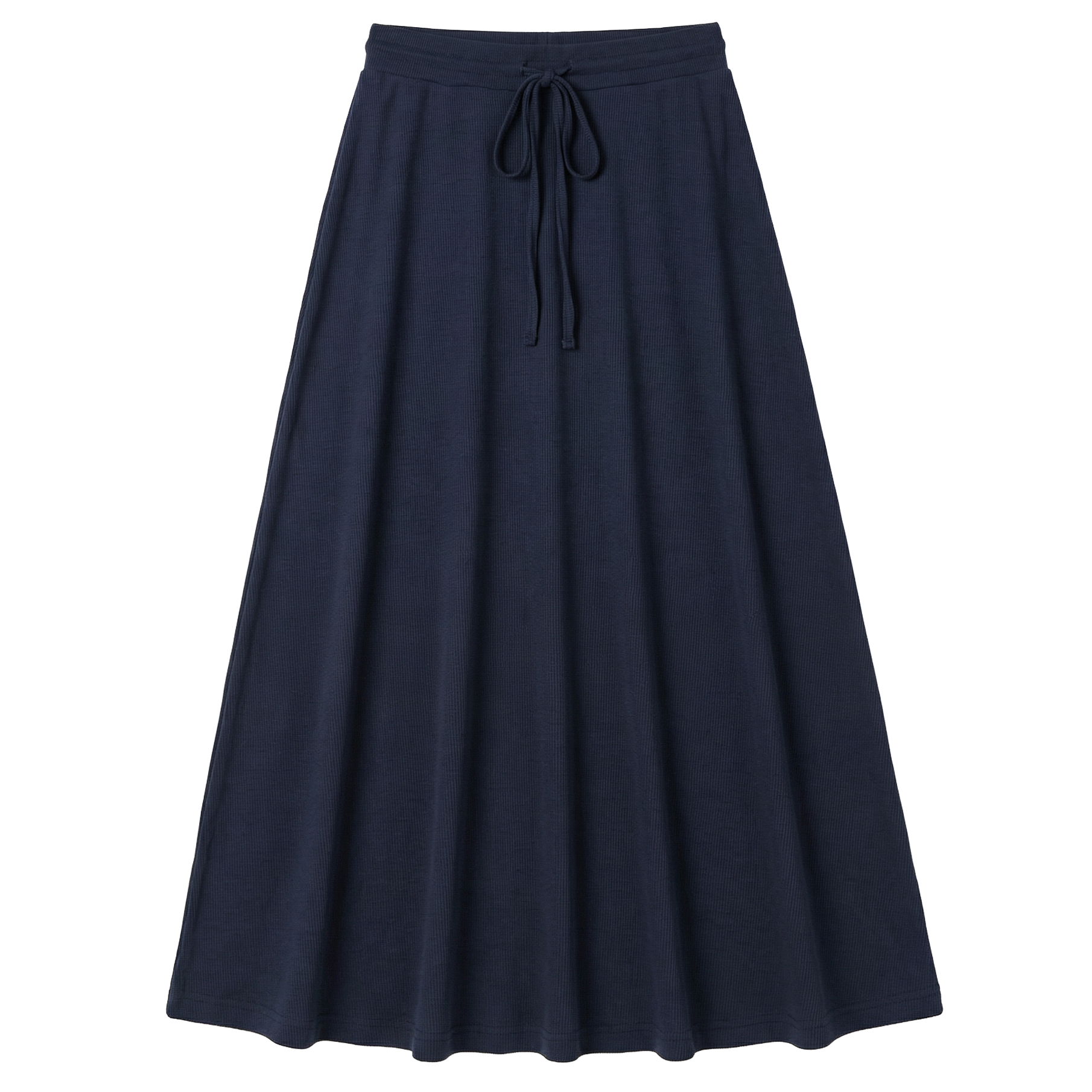 Ribbed Maxi Drawstring A Line Skirt in Dark Navy by Positive