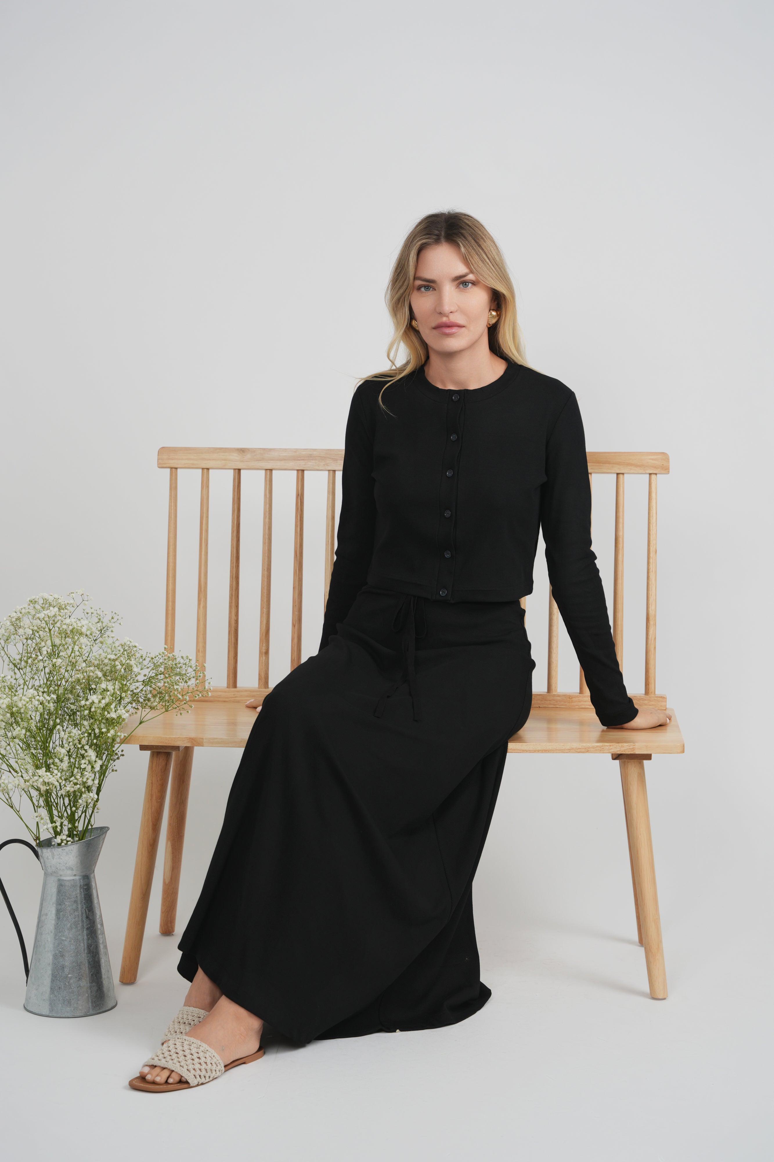 Ribbed Maxi Drawstring A Line Skirt in by Positive