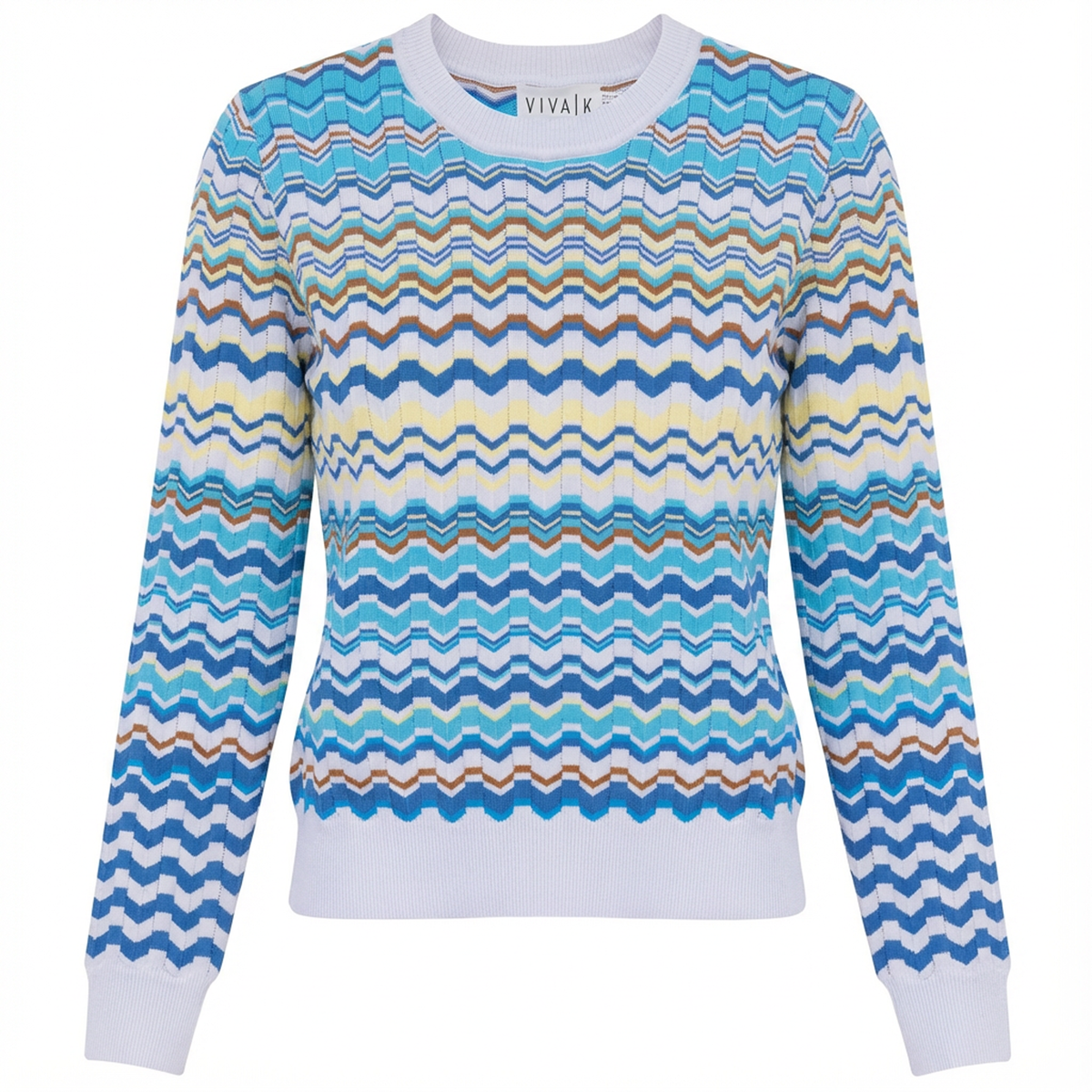 Crochet Multi Color Chevron Sweater in Light Blue Multi by Viva K