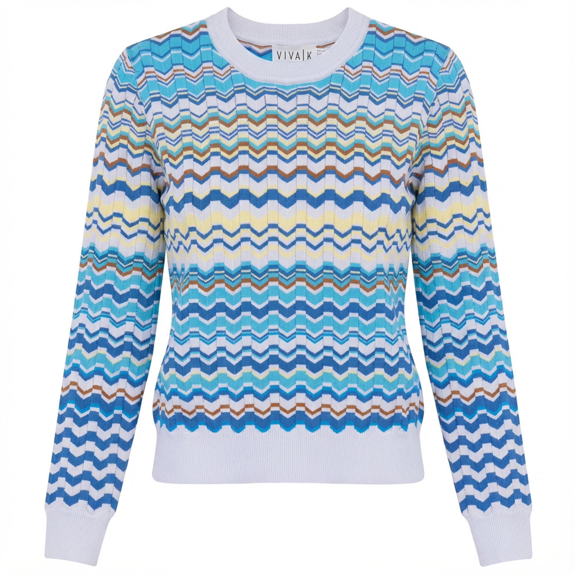 Crochet Multi Color Chevron Sweater in Light Blue Multi by Viva K