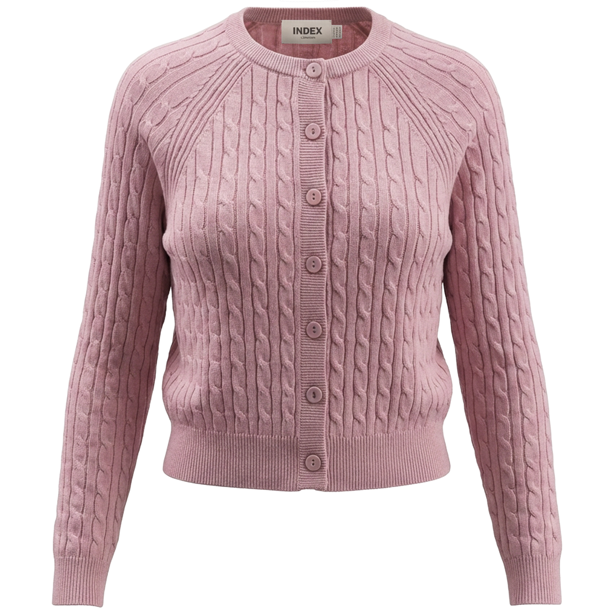 Cropped Cable Knit Cardigan in Blush by Index