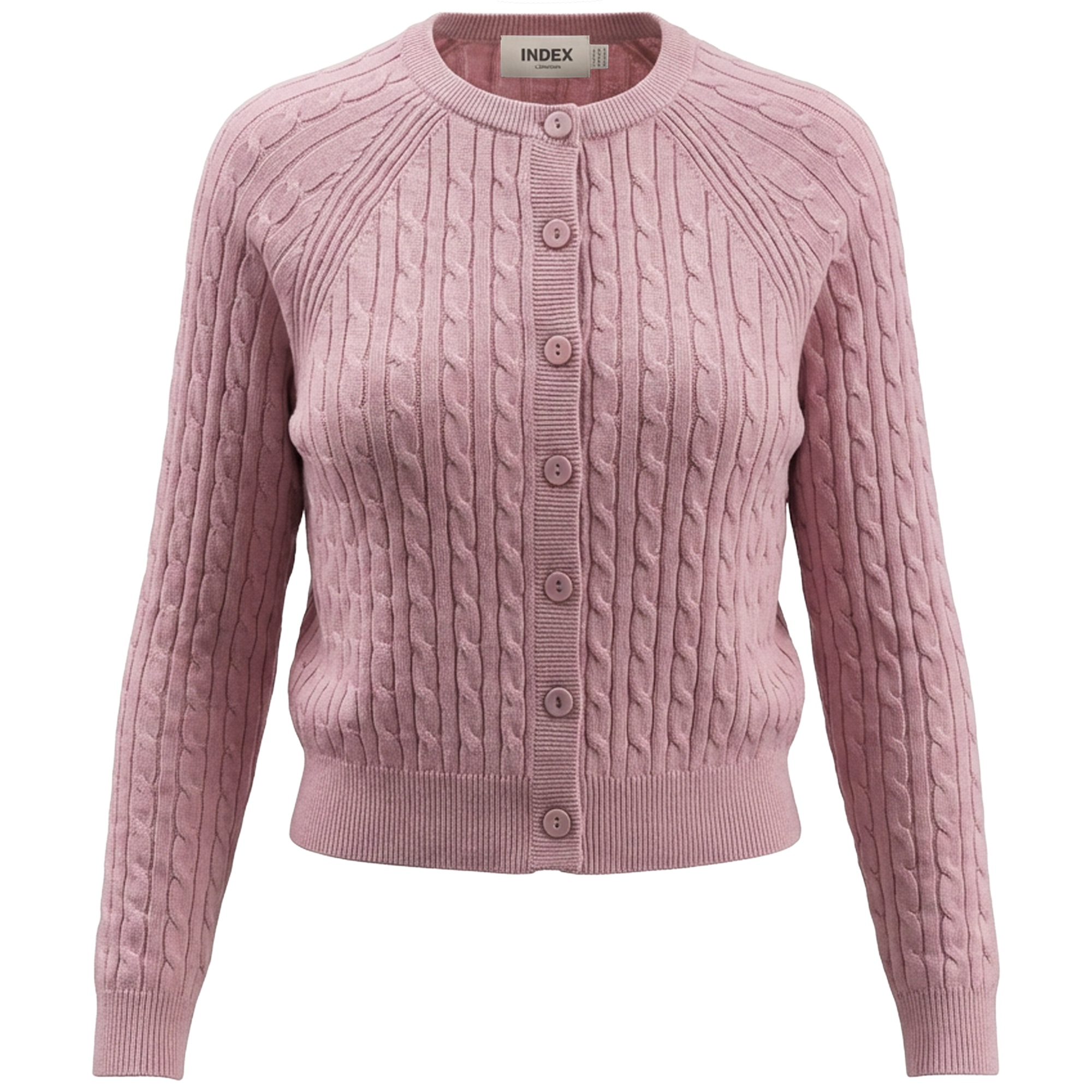 Cropped Cable Knit Cardigan in Blush by Index
