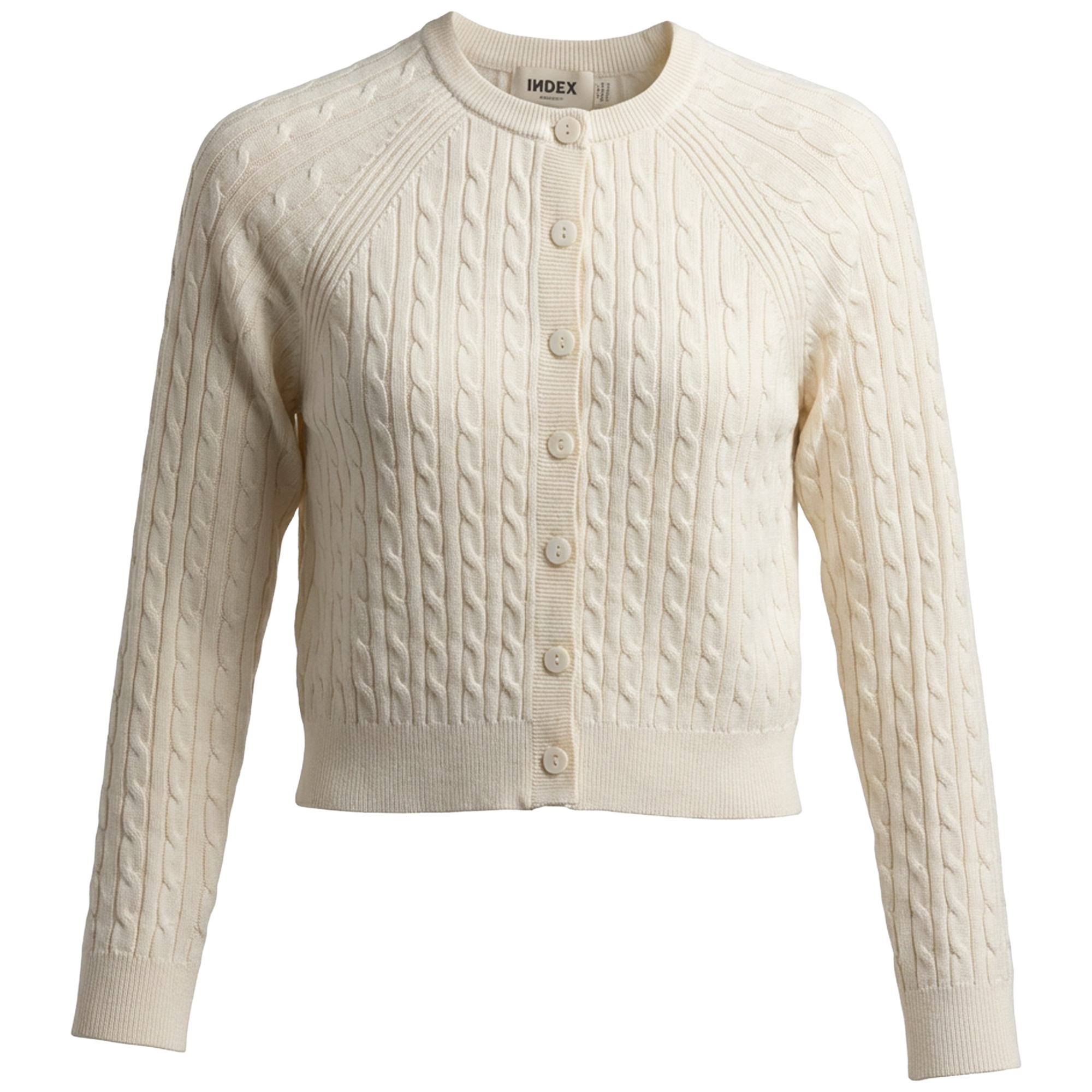 Cropped Cable Knit Cardigan in Cream by Index