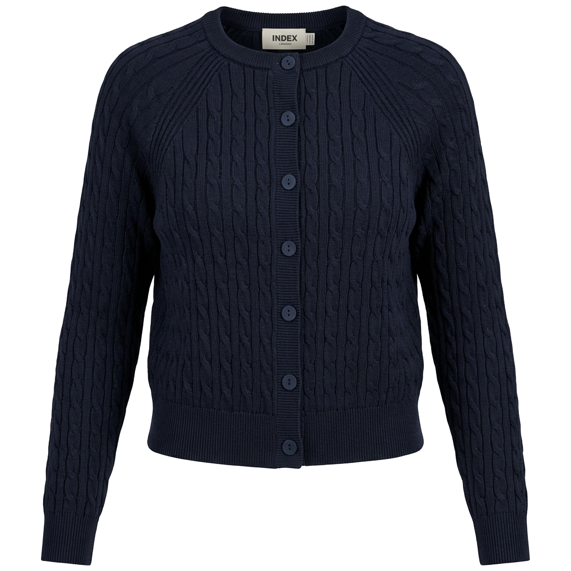 Cropped Cable Knit Cardigan in Dark Navy by Index