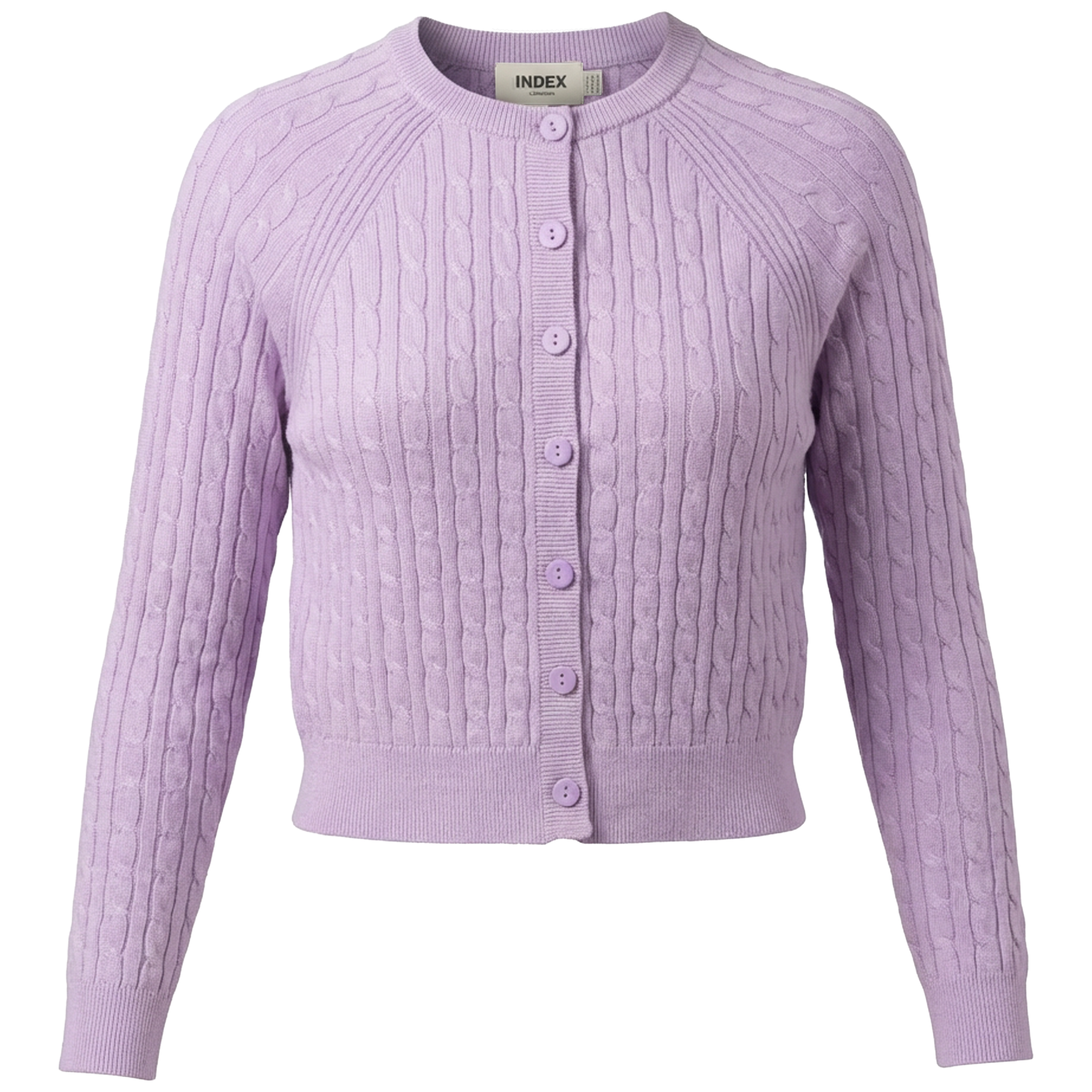 Cropped Cable Knit Cardigan in Light Lilac by Index
