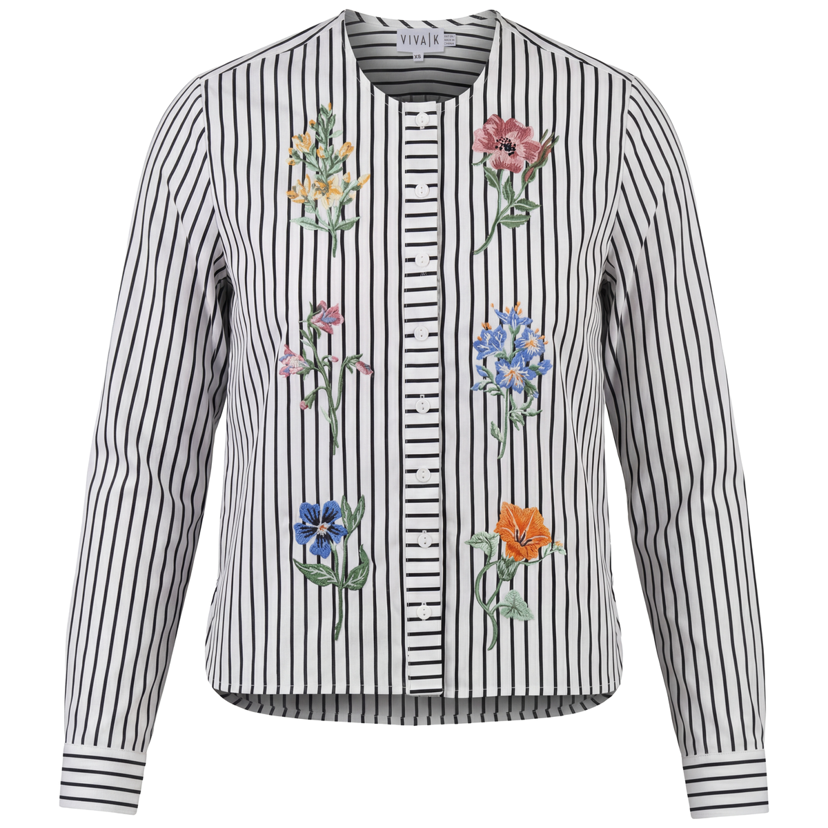 Embroidered Striped Blouse in Black Stripe by Viva K
