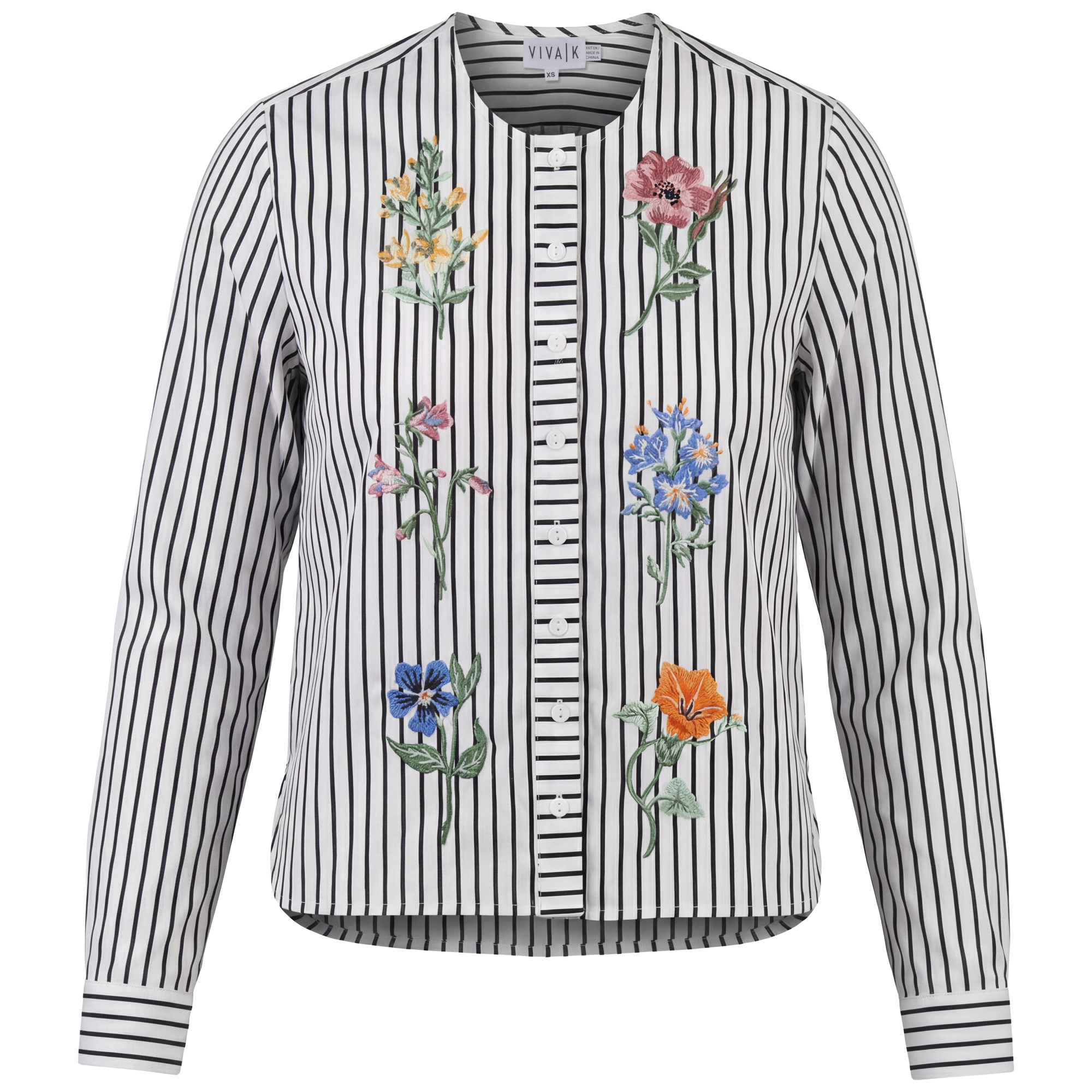 Embroidered Striped Blouse in Black Stripe by Viva K
