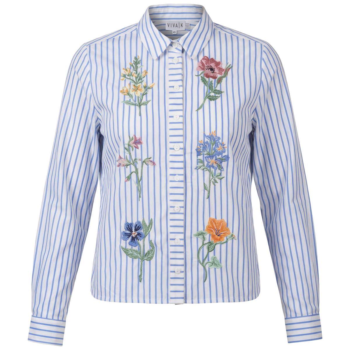 Embroidered Striped Blouse in Chambray Stripe by Viva K