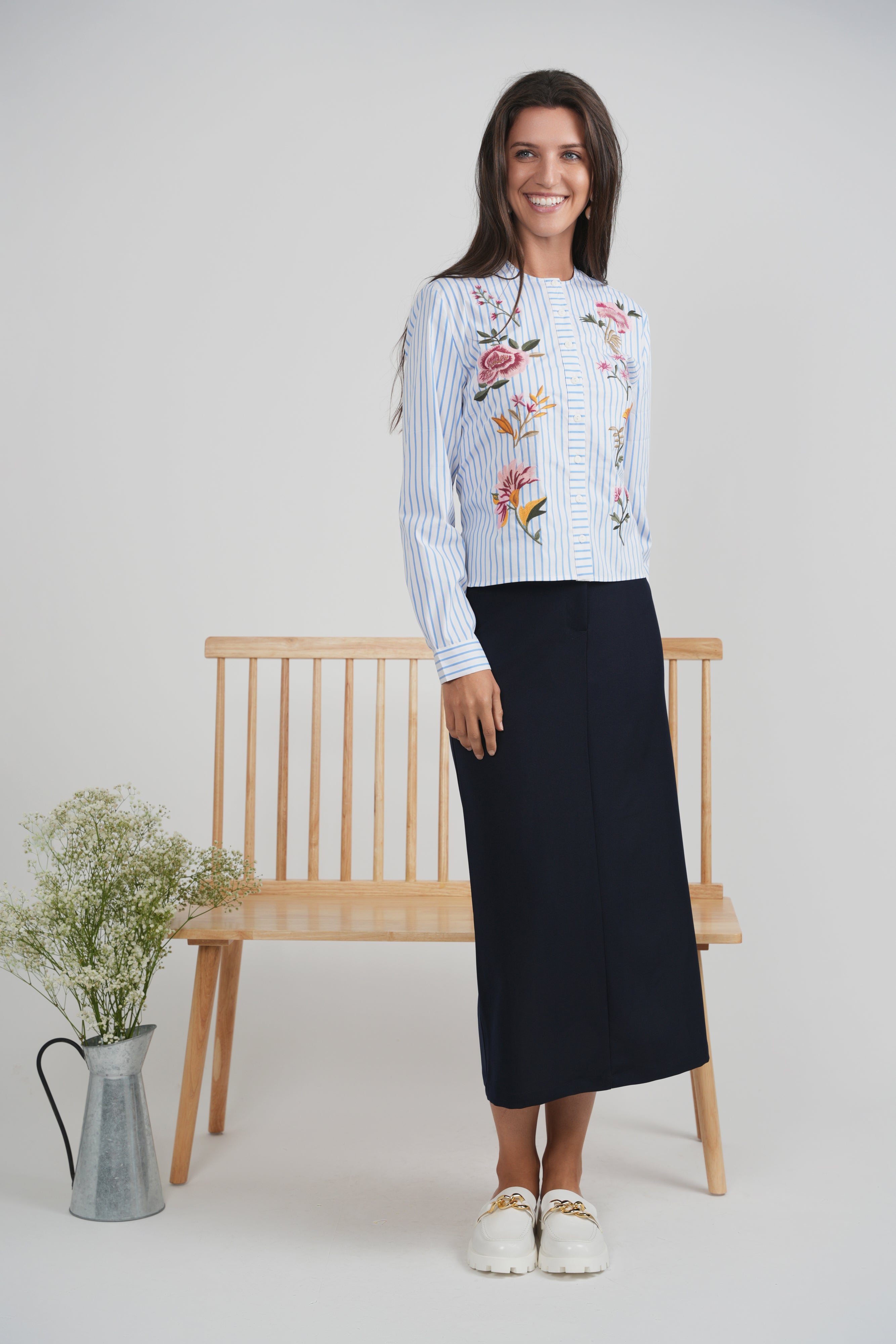 Embroidered Striped Blouse in by Viva K