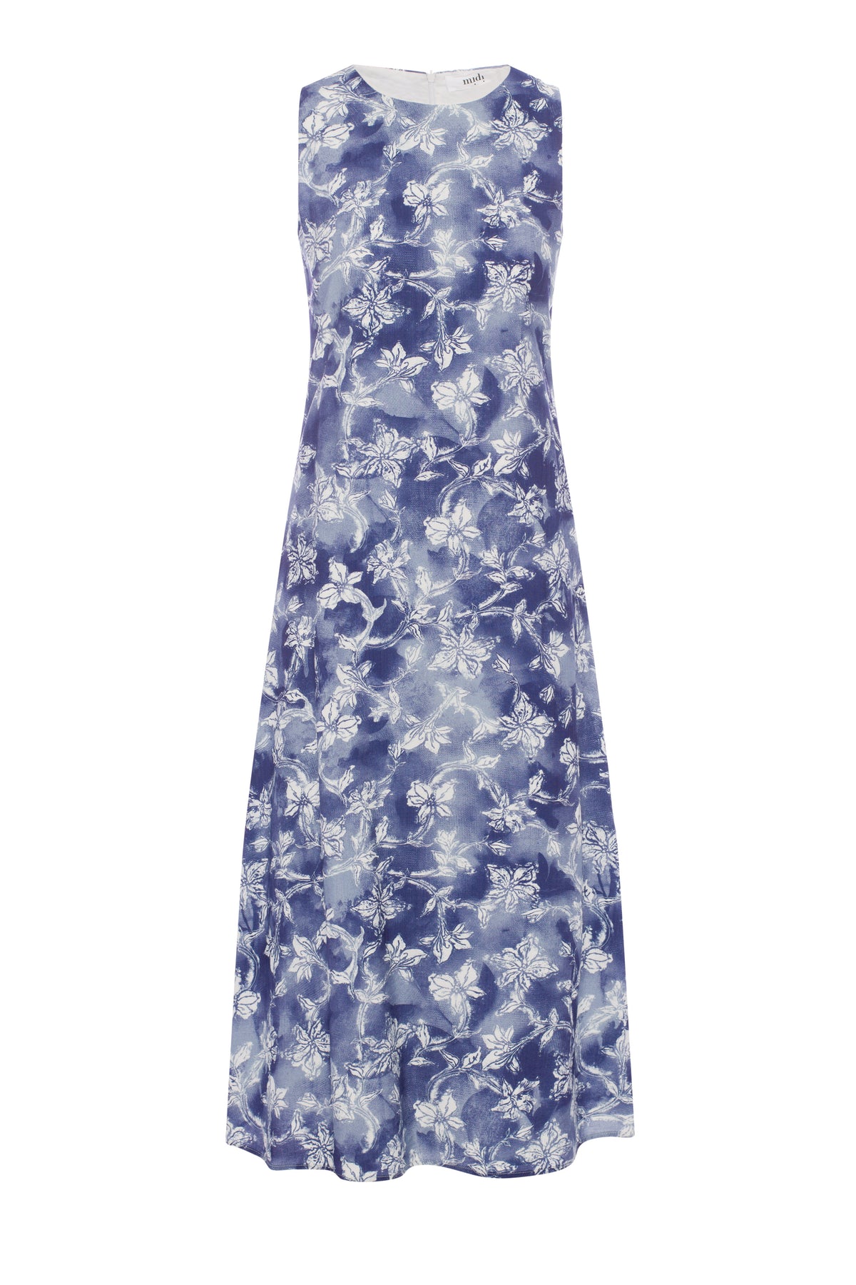Denim Printed Linen Jumper in Denim by Midi