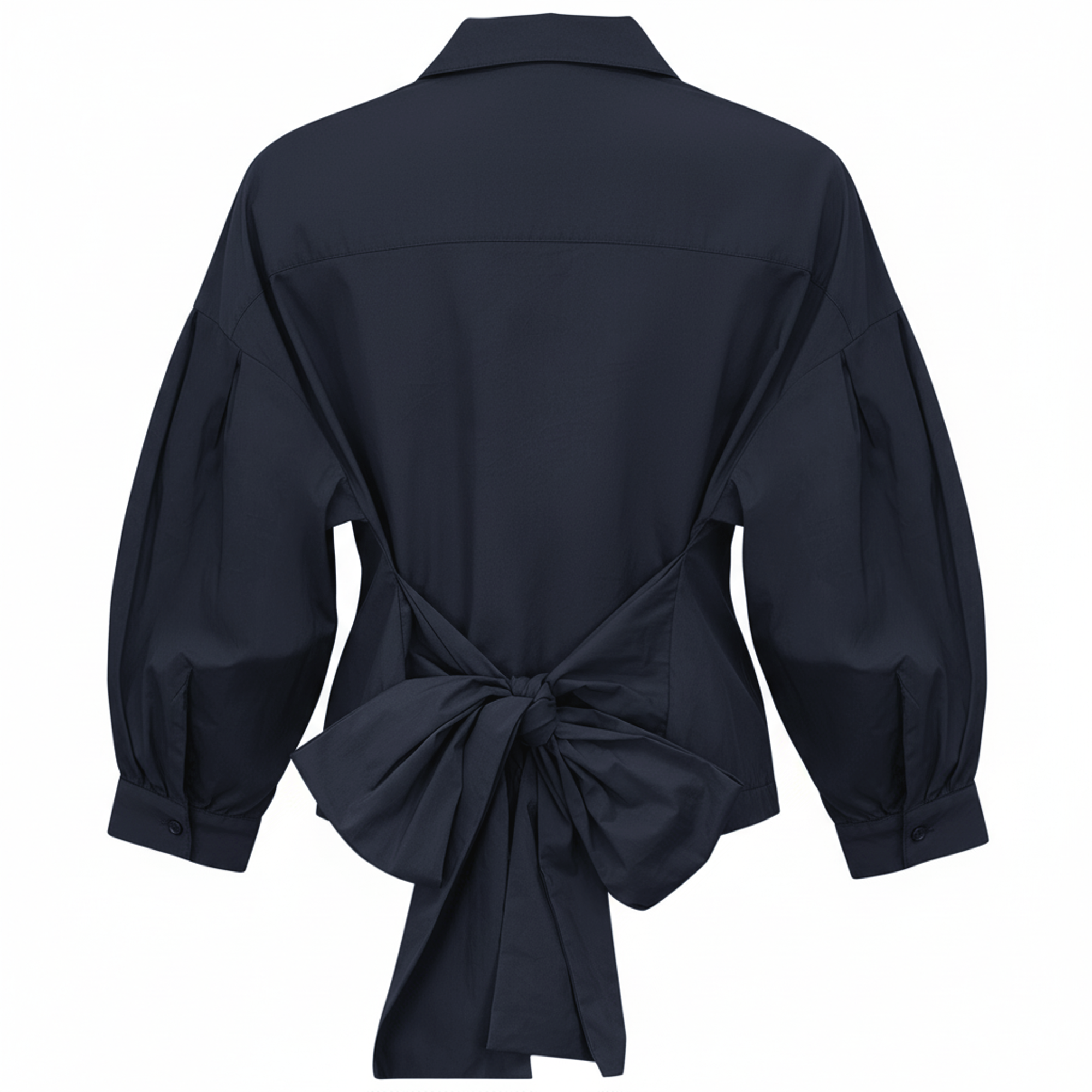 Cotton Satin Wrap Blouse in Dark Navy by Birch