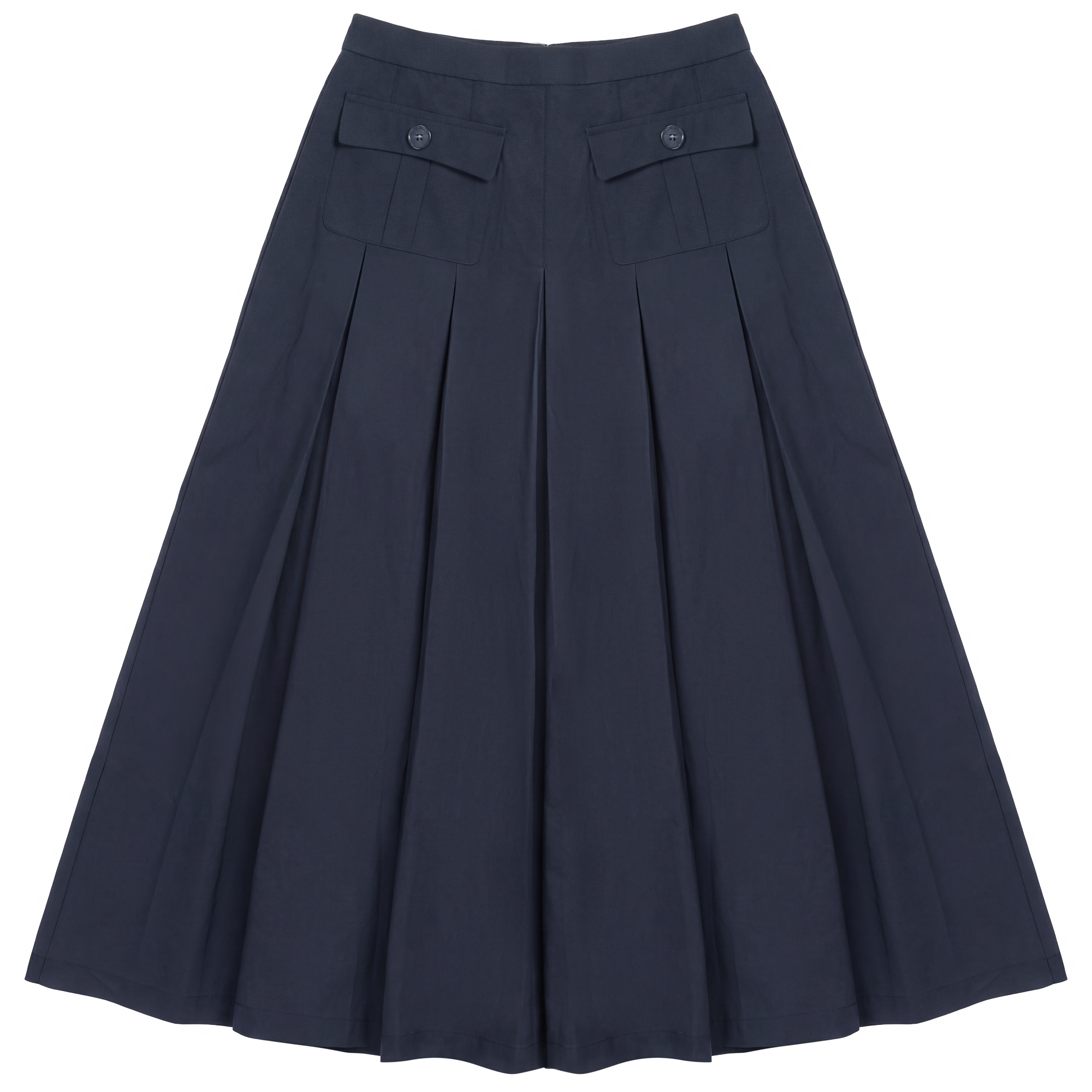 Pleated Midi Cotton Skirt in Dark Navy by The Norway Club
