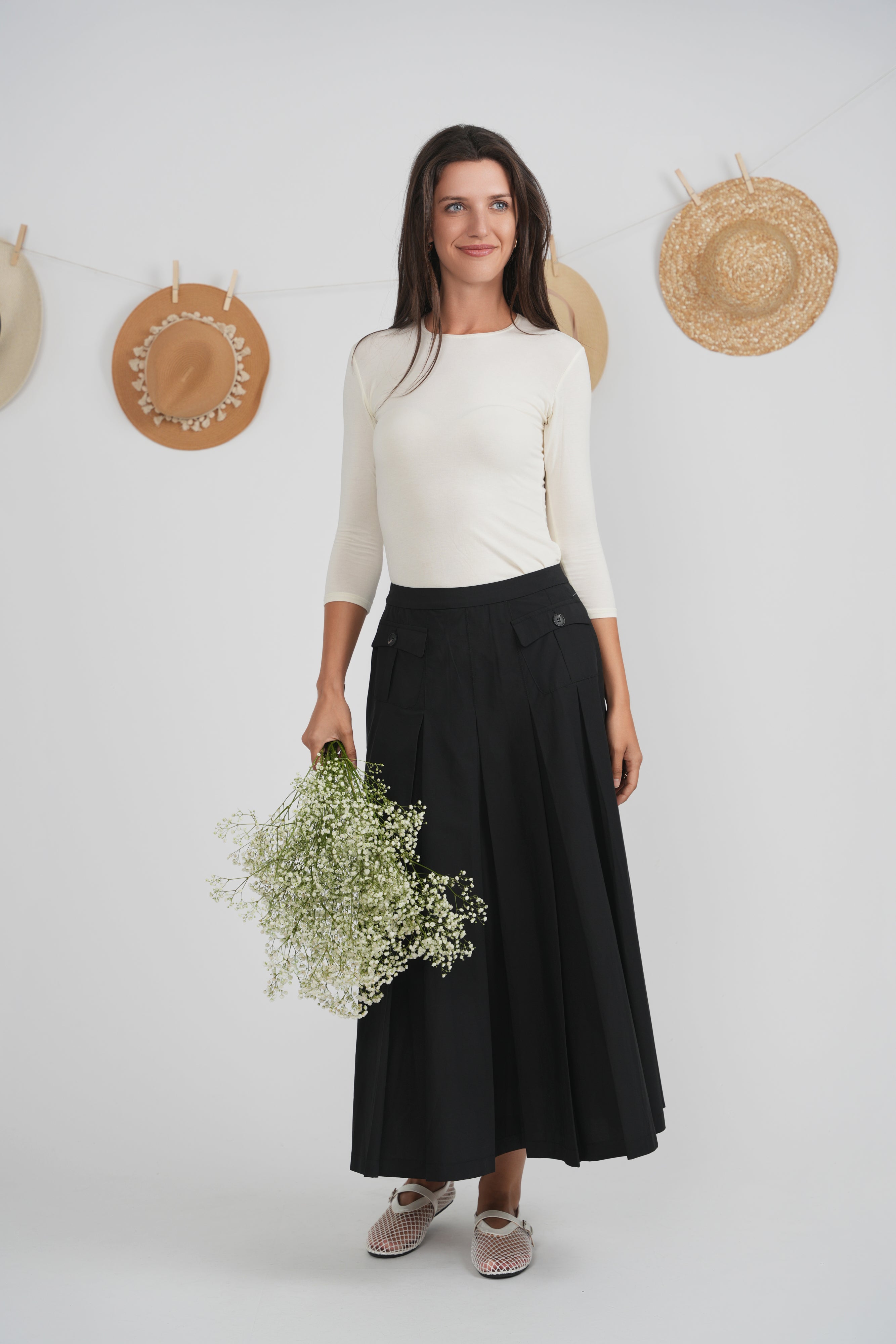 Pleated Midi Cotton Skirt in by The Norway Club