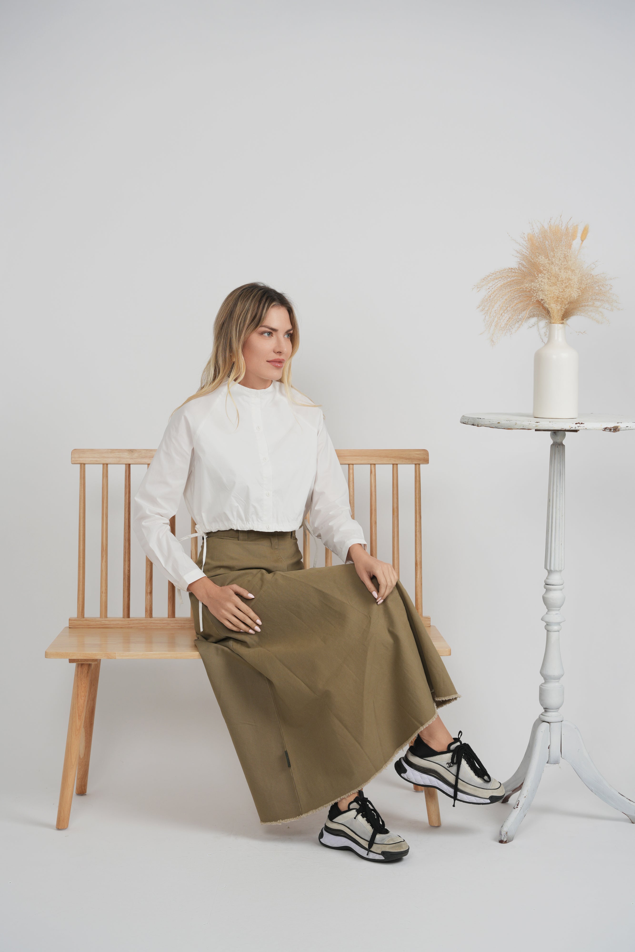 Cotton Cropped Tie Blouse in by The Norway Club