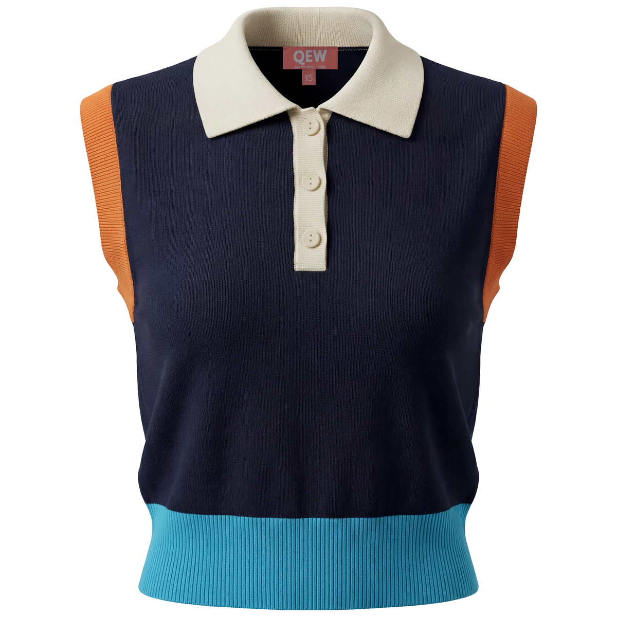 Knit Contrast Henley Vest in Dark Navy by QEW