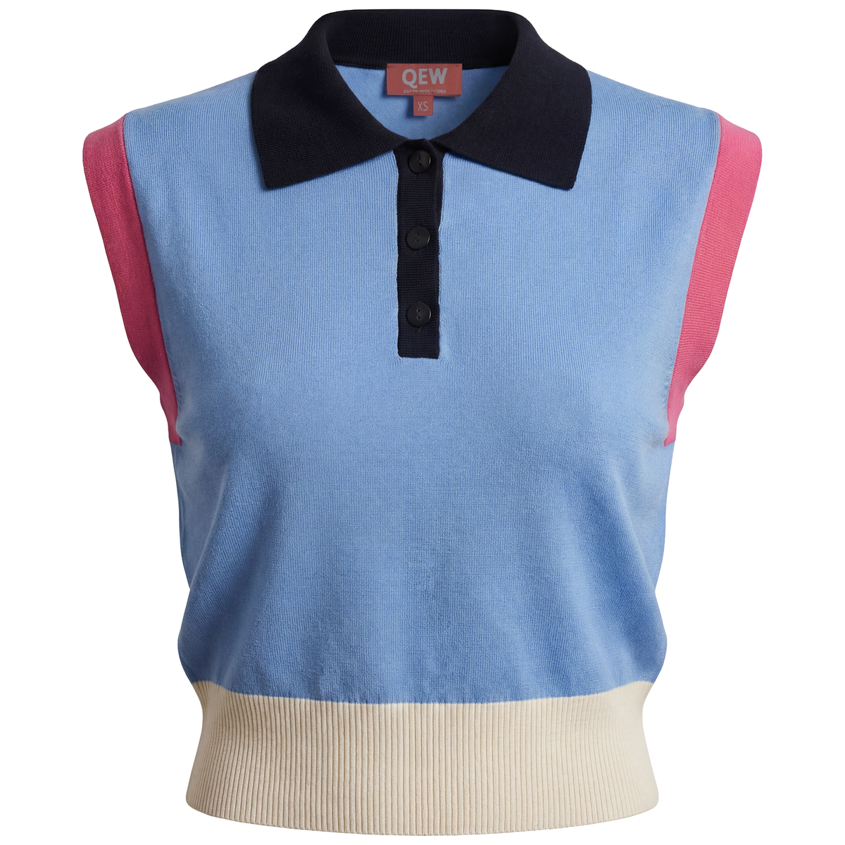 Knit Contrast Henley Vest in Light Dusty Blue by QEW