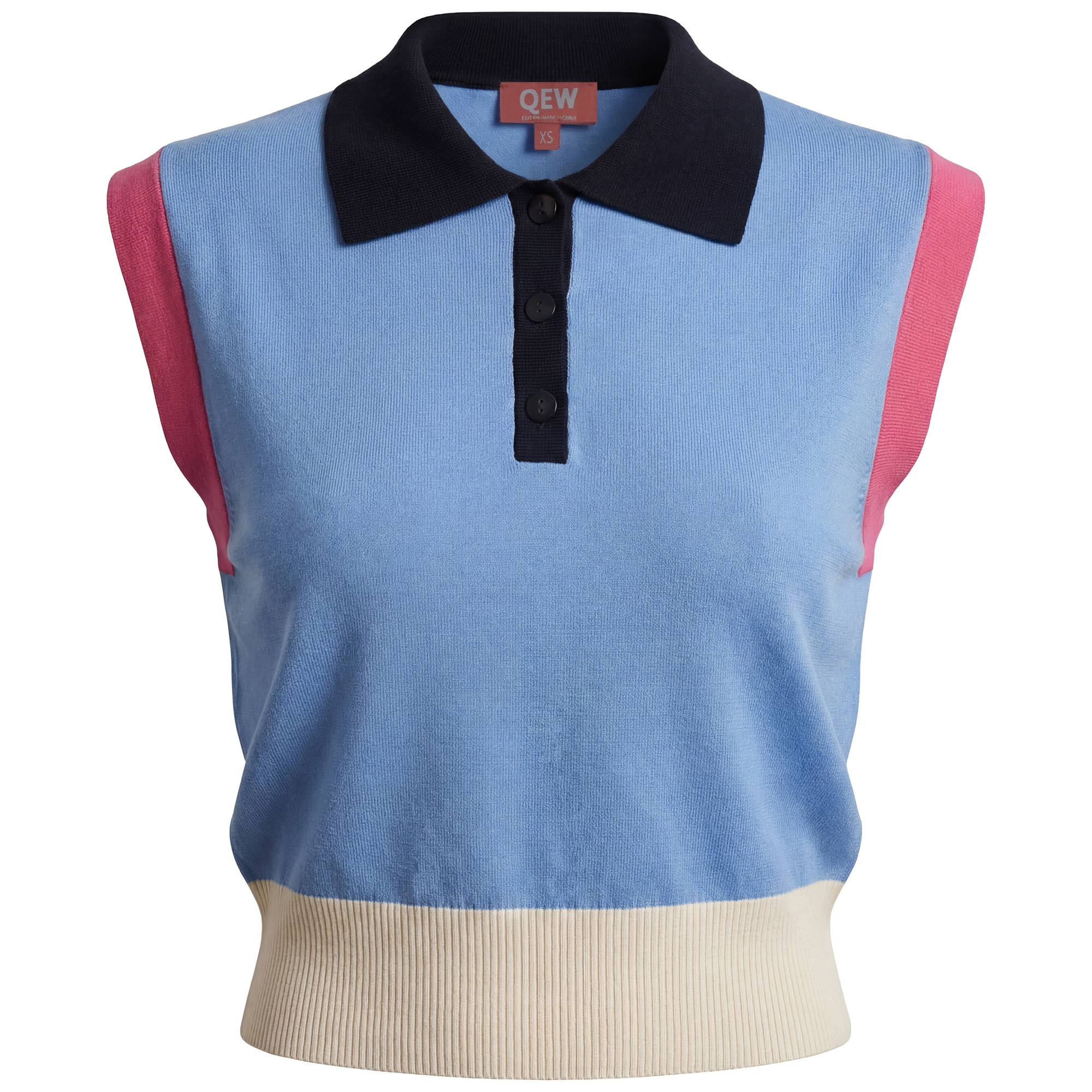 Knit Contrast Henley Vest in Light Dusty Blue by QEW