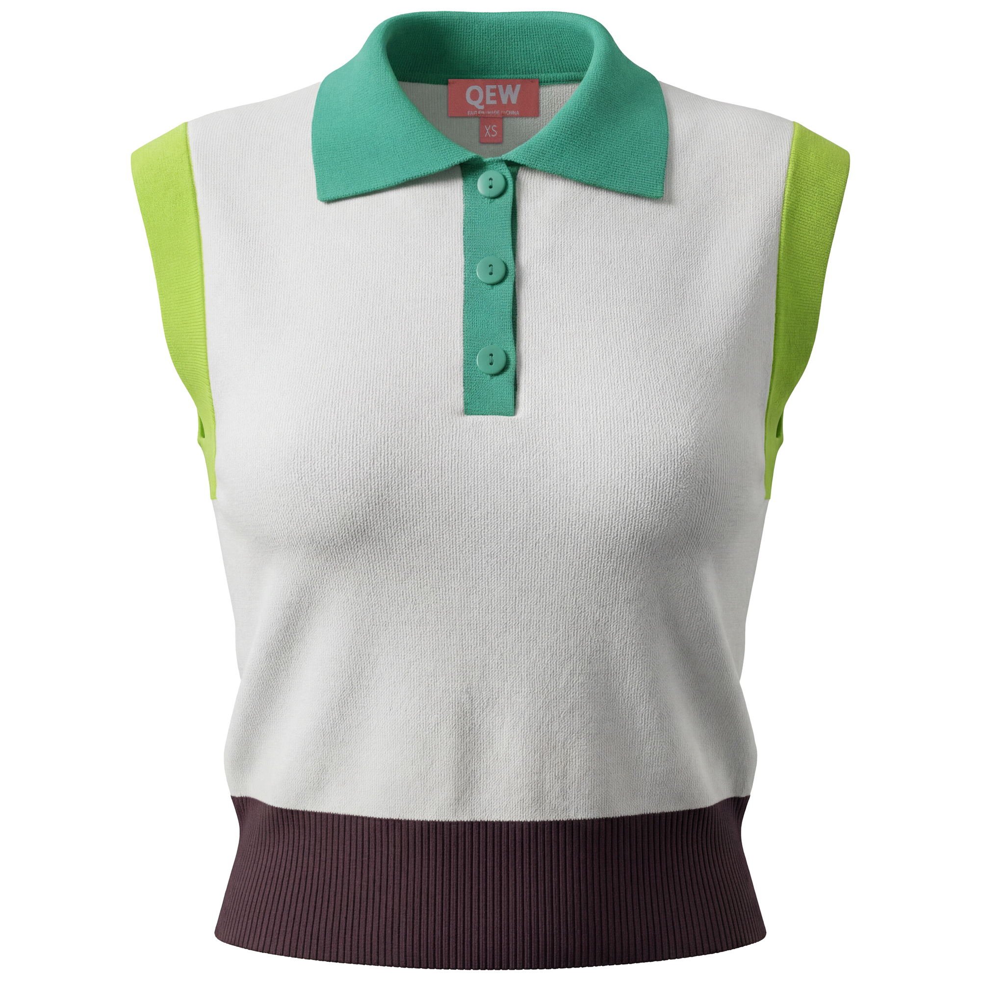 Knit Contrast Henley Vest in Off White by QEW