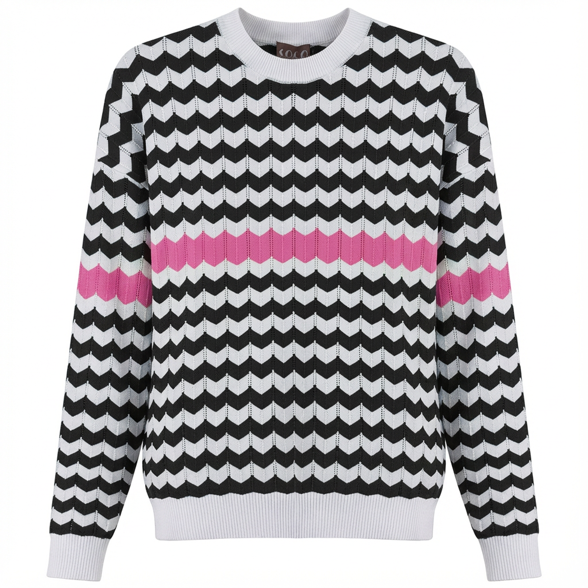 Chevron Stripped Knit Sweater in Black by Coco