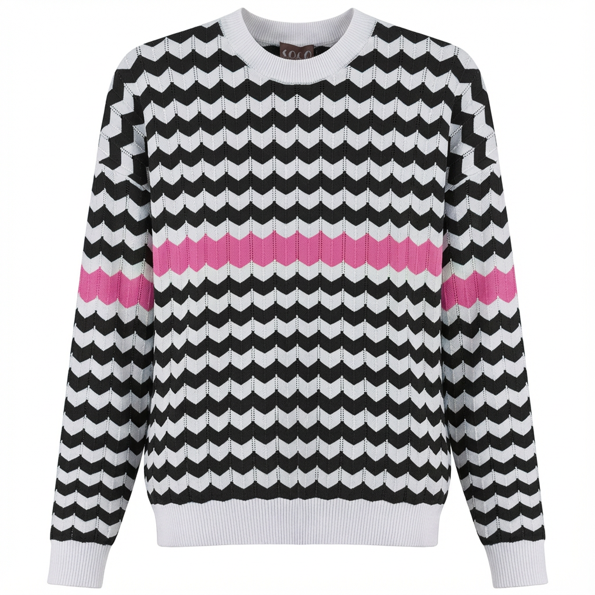 Chevron Stripped Knit Sweater in Black by Coco