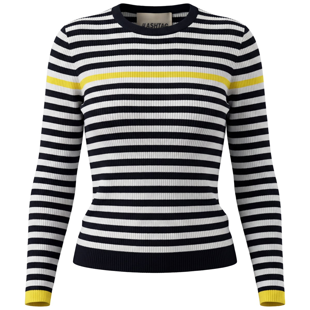 Ribbed Striped Sweater in Dark Navy Yellow by Hashtag