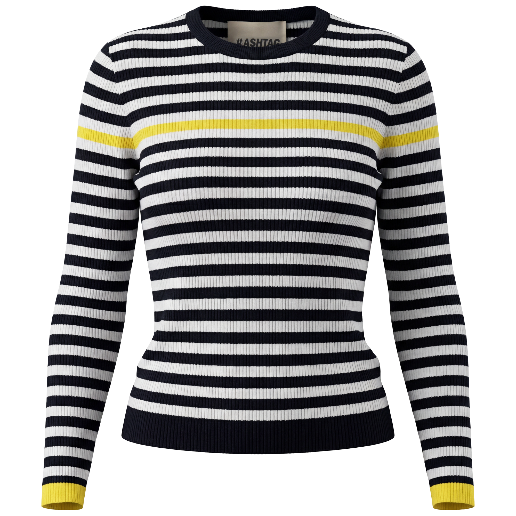 Ribbed Striped Sweater in Dark Navy Yellow by Hashtag