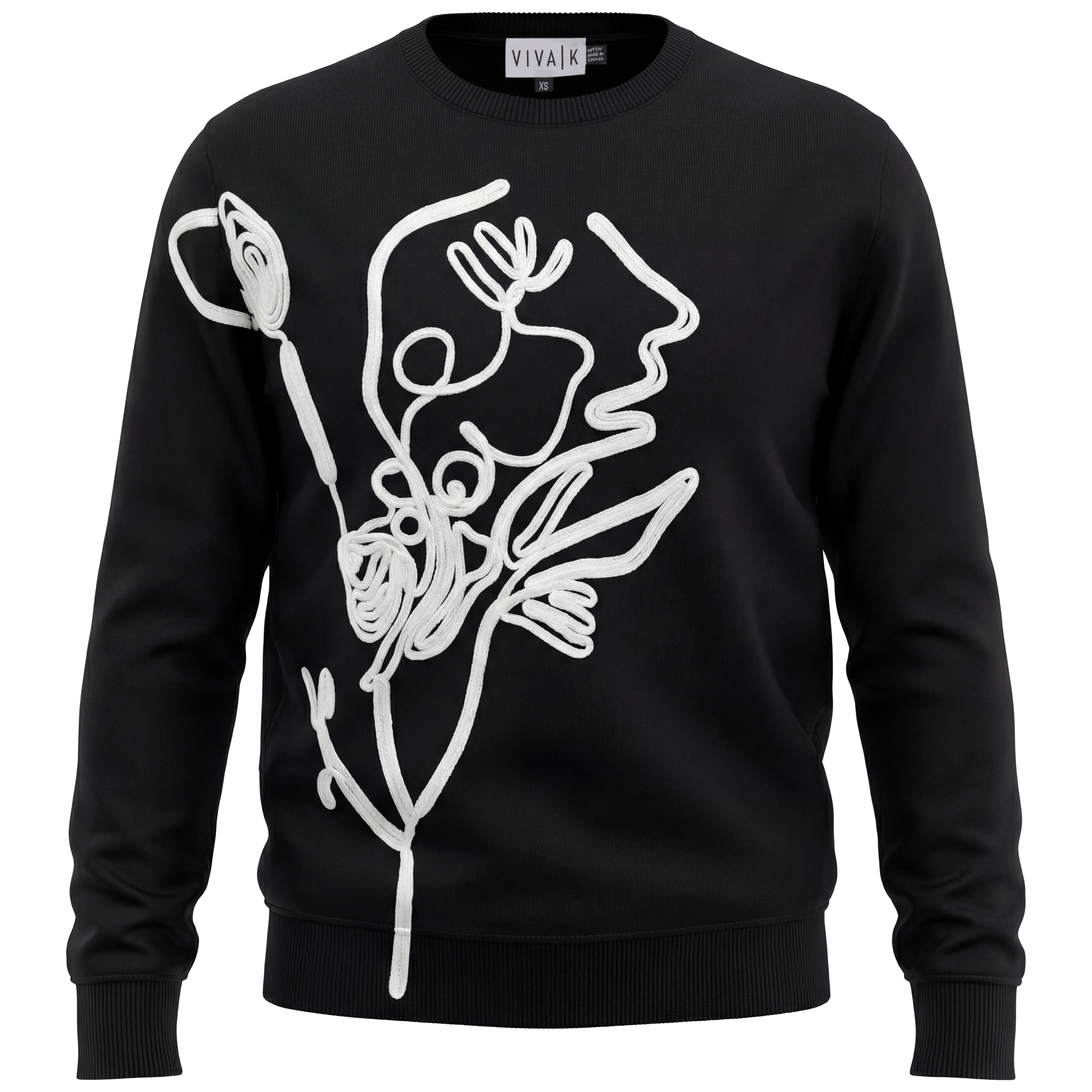 Applique Knit Sweater in Black Off White by Viva K