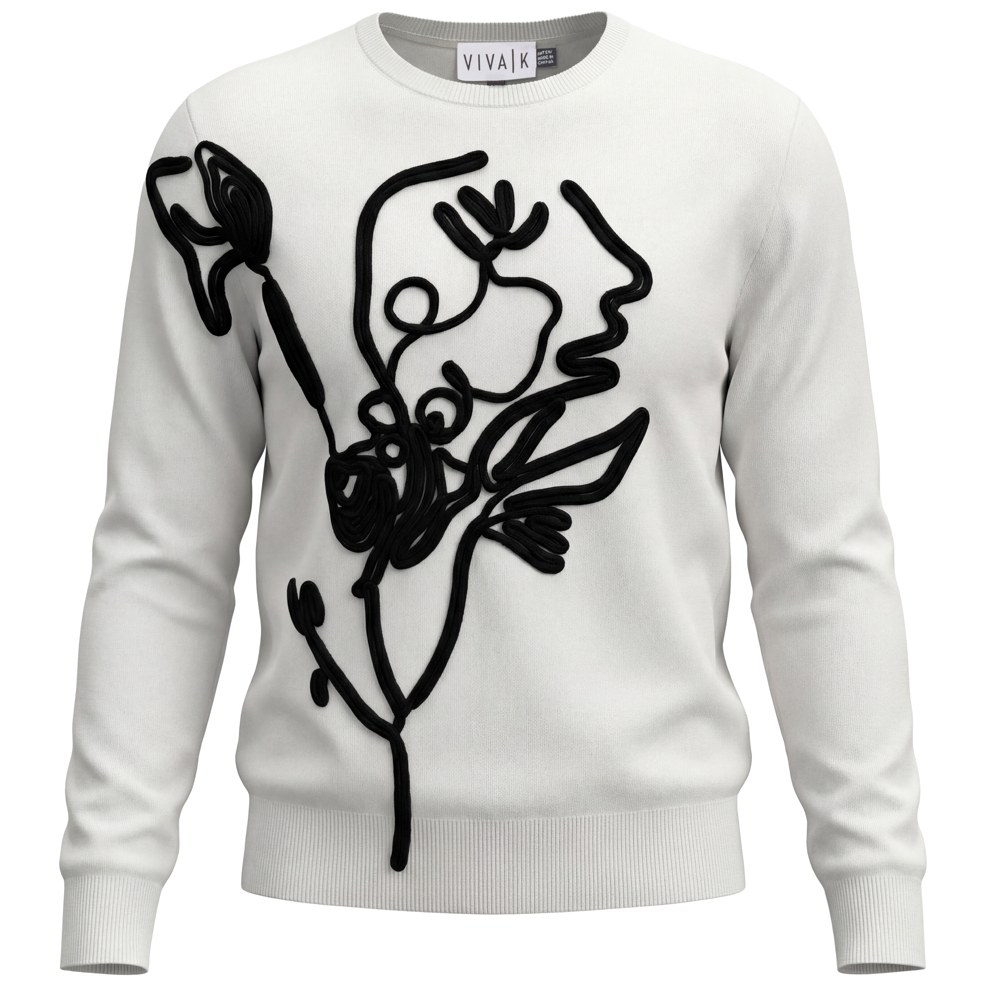 Applique Knit Sweater in Off White Black by Viva K