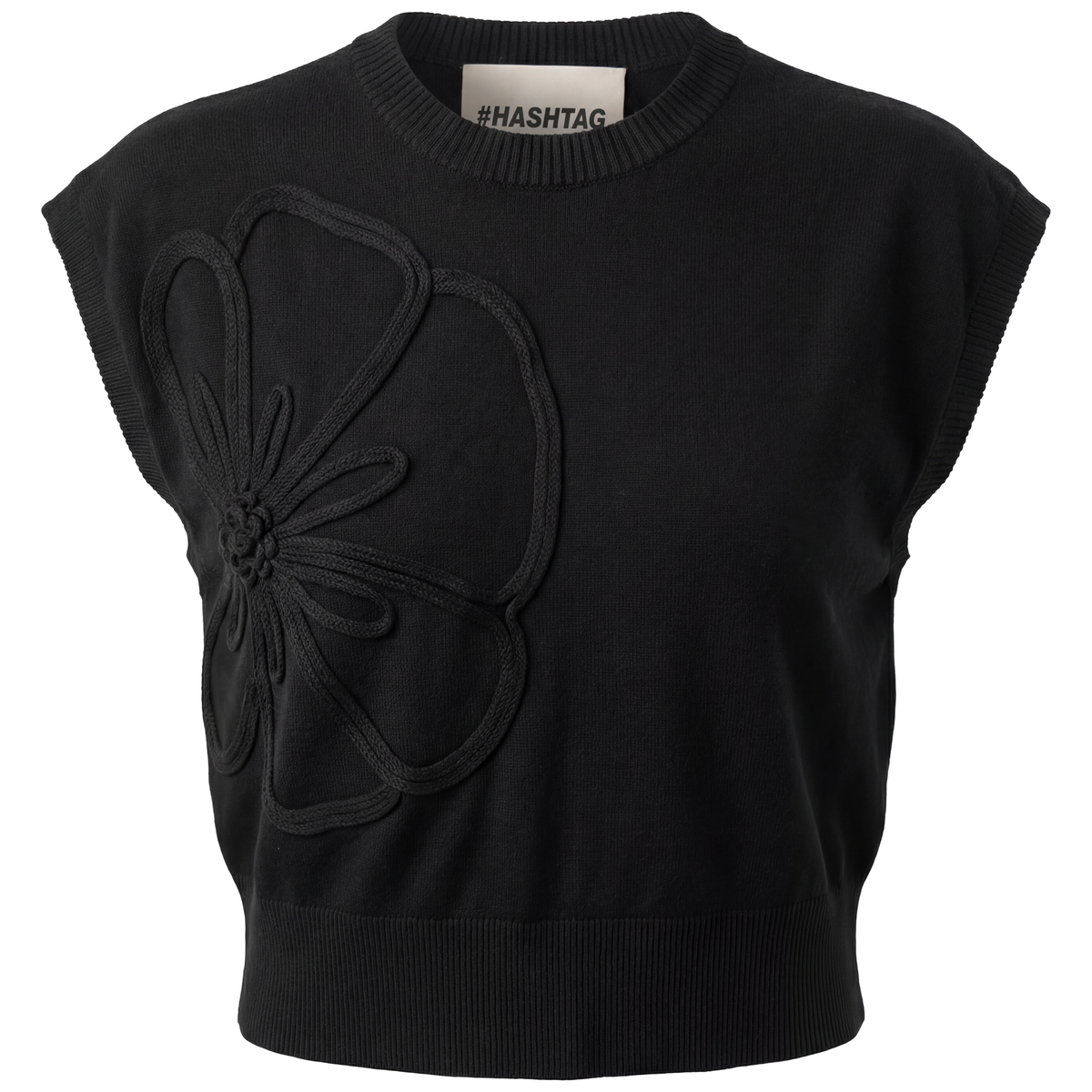 Cropped Applique Knit Vest in Black by Hashtag