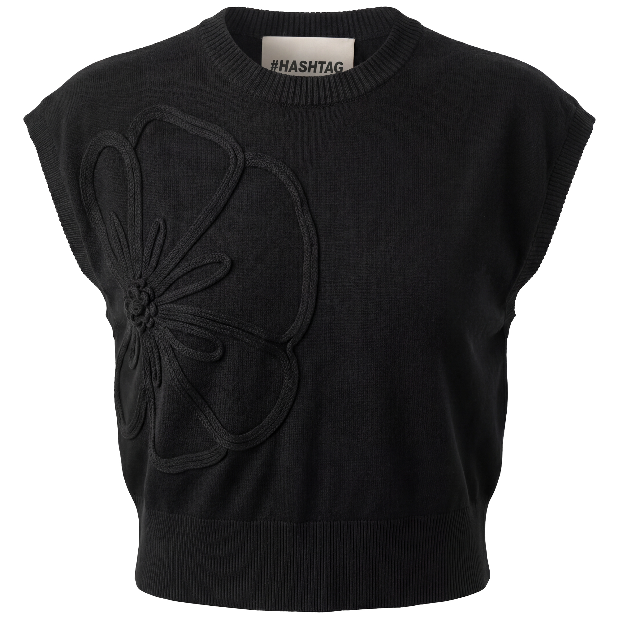 Cropped Applique Knit Vest in by Hashtag