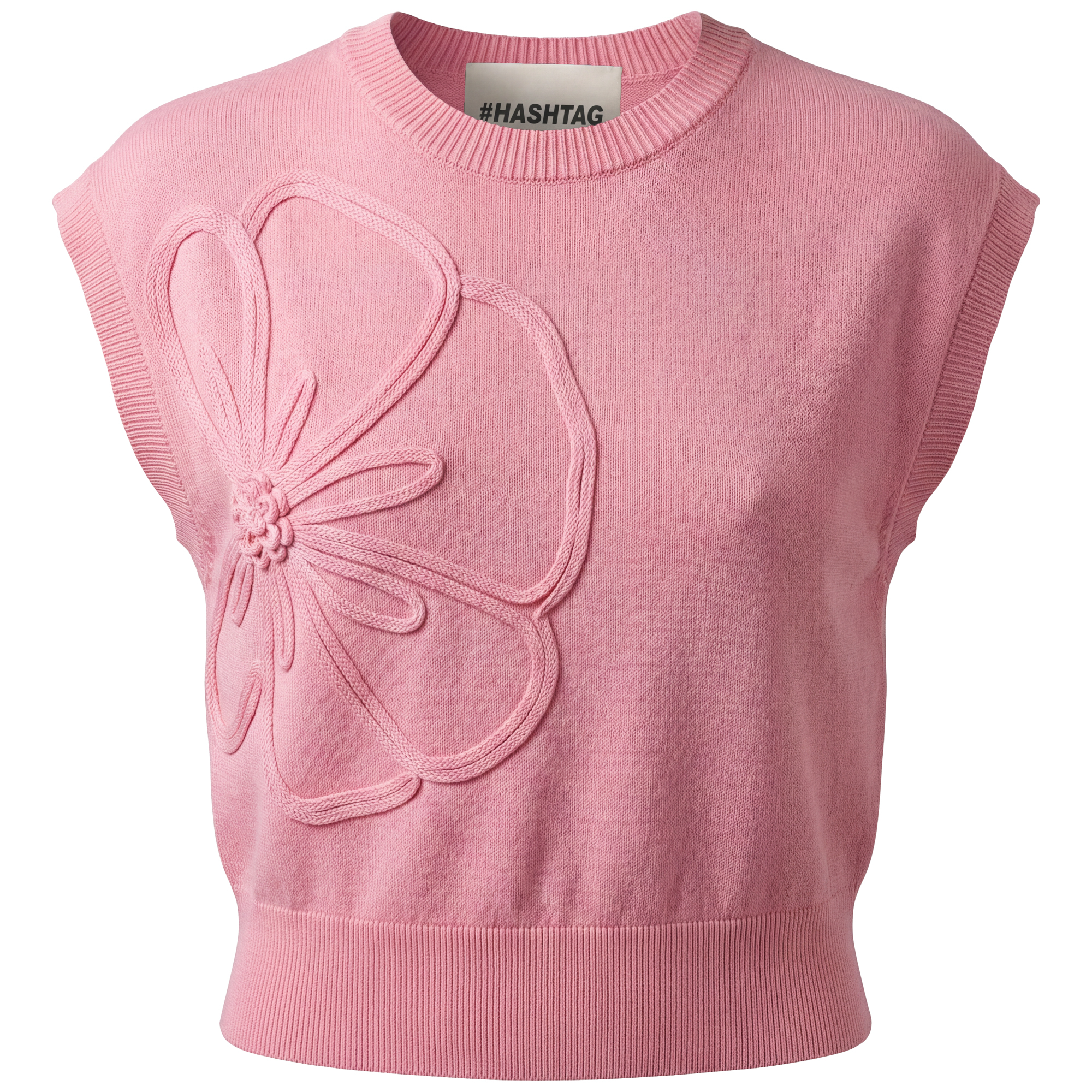 Cropped Applique Knit Vest in Fresh Pink by Hashtag