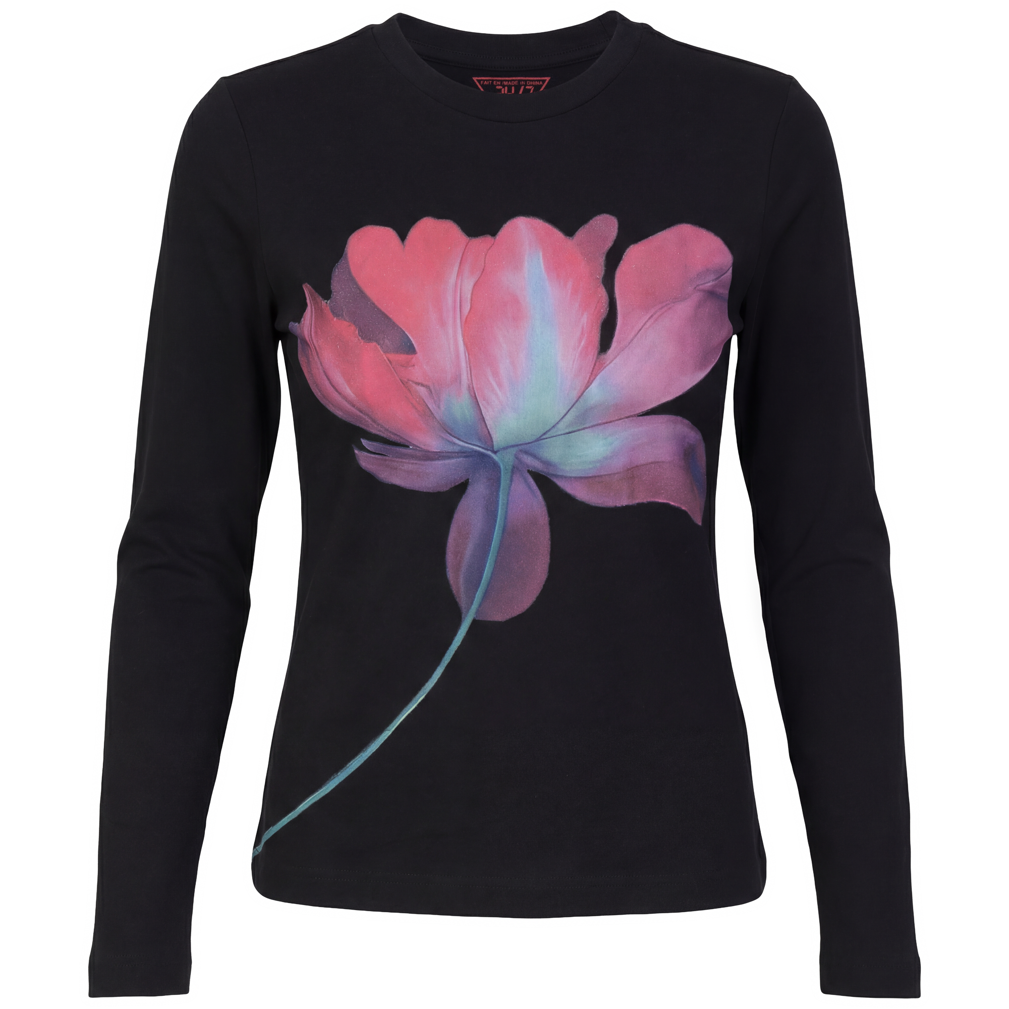 Cotton Printed Tee in Black by 24/7