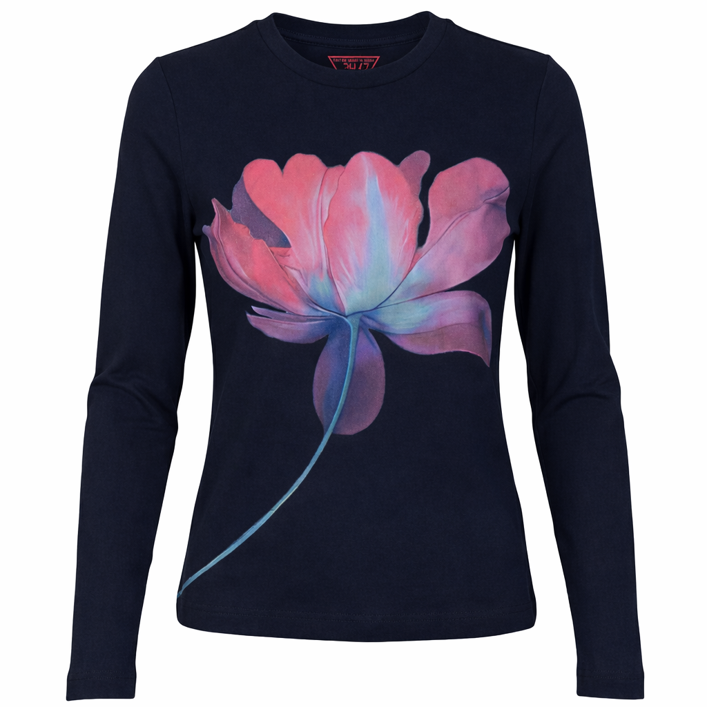 Cotton Printed Tee in Dark Denim by 24/7