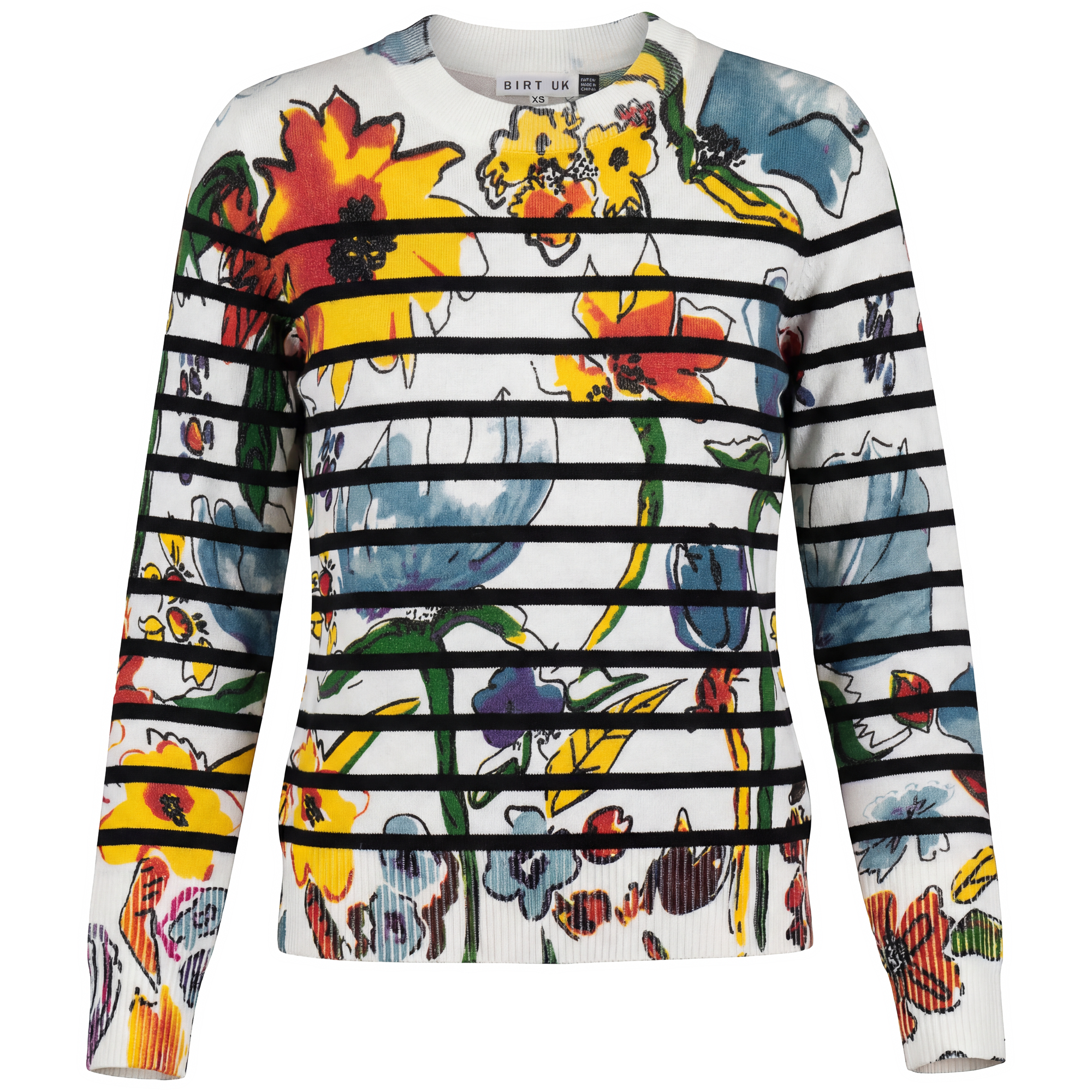 Floral Striped Knit Top in White Floral by Birt UK