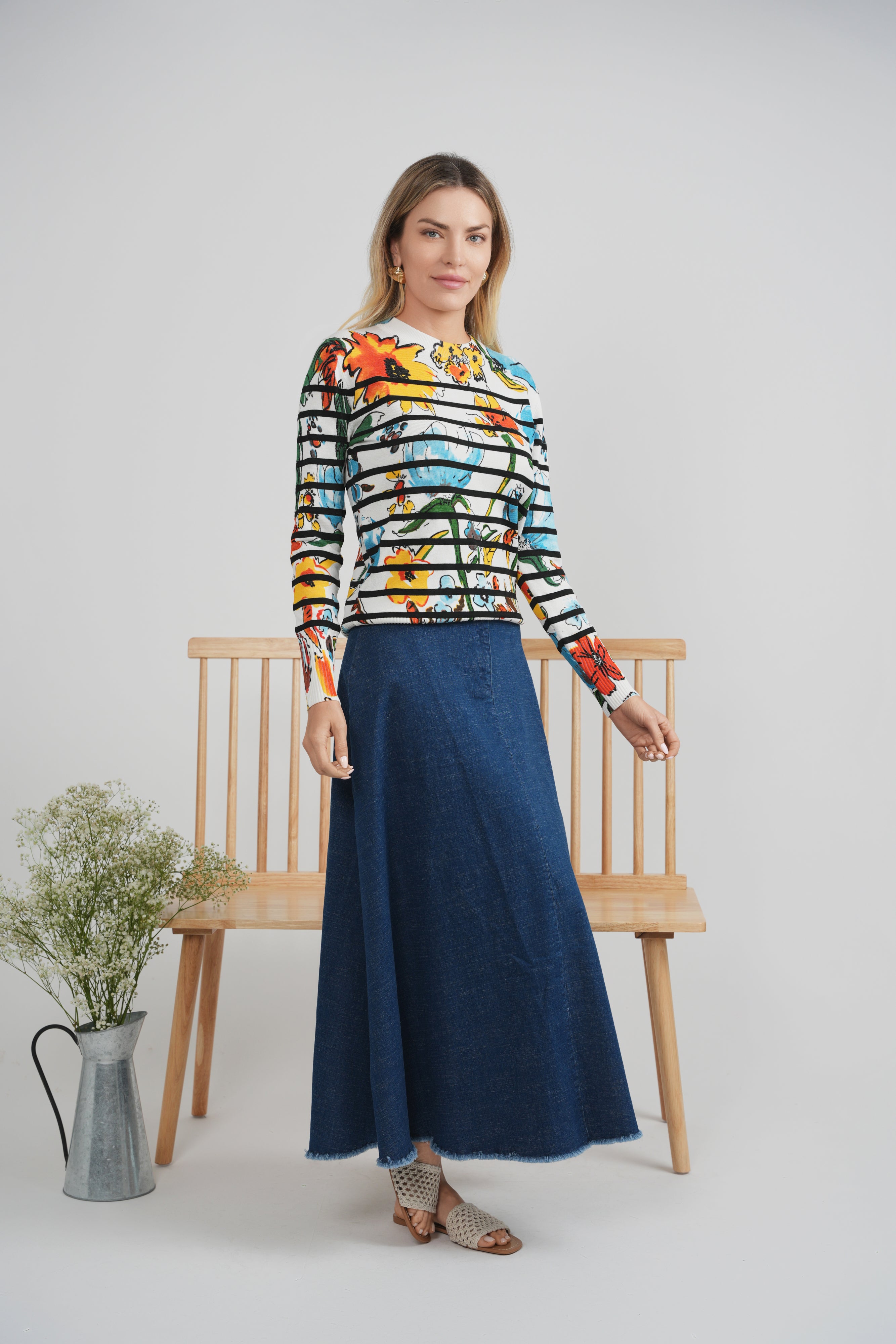 Floral Striped Knit Top in by Birt UK