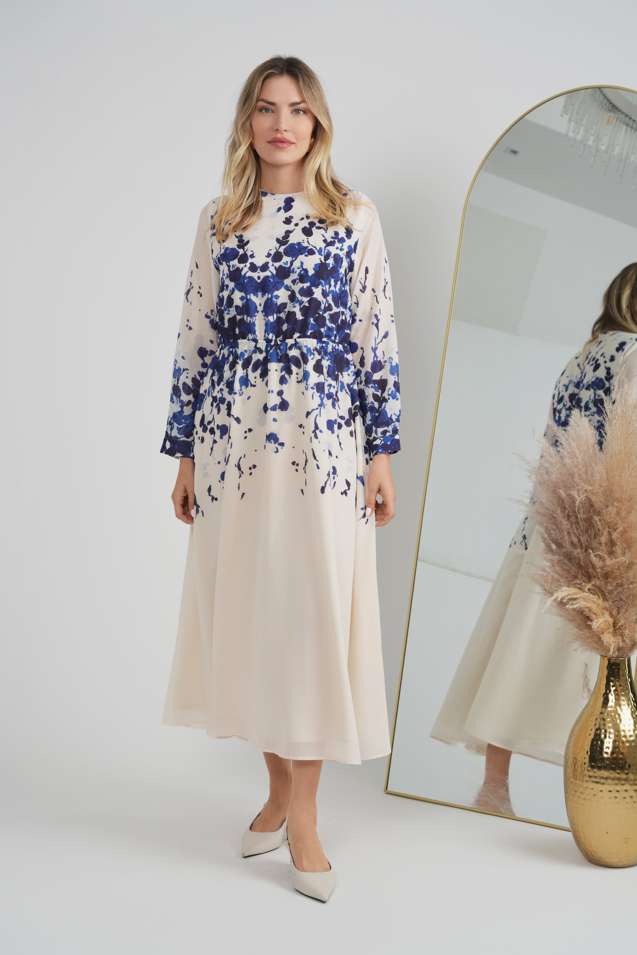 Midi Waisted Floral Dress in by Milan Italy