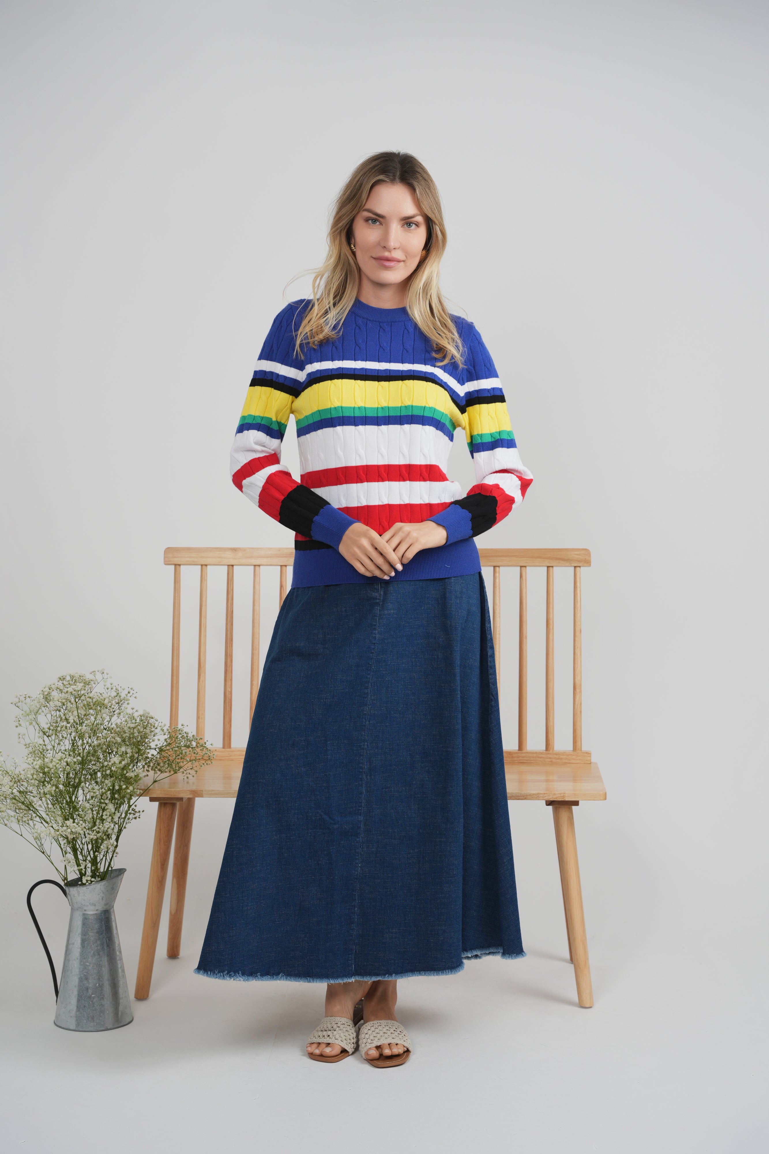 Striped Cable Sweater in by Index