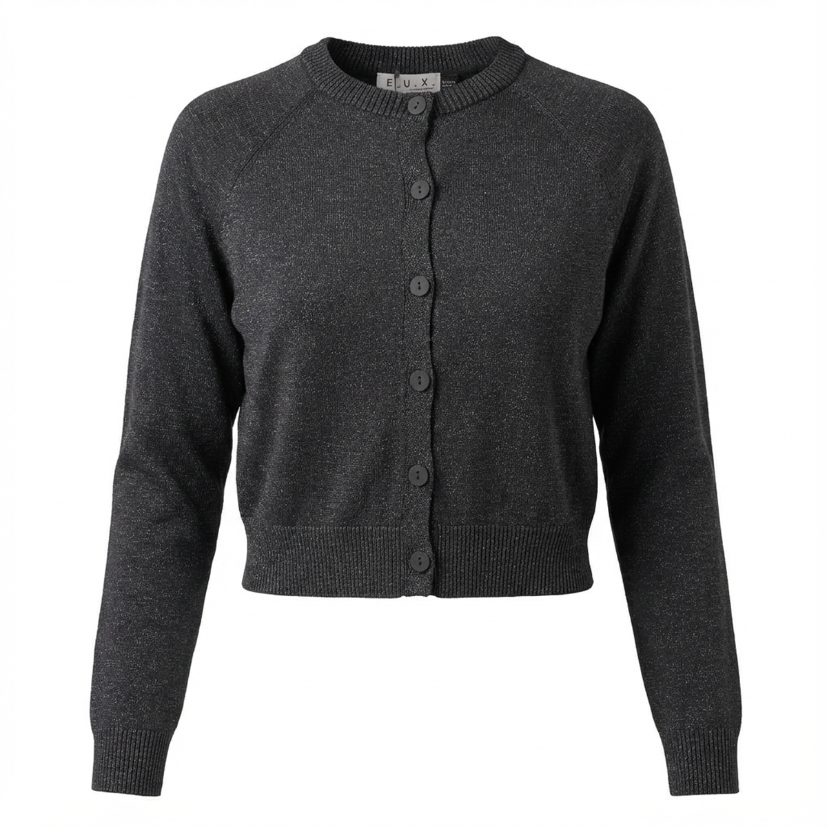 Cropped Shimmer Cardigan in Black by E.U.X. Exclusive