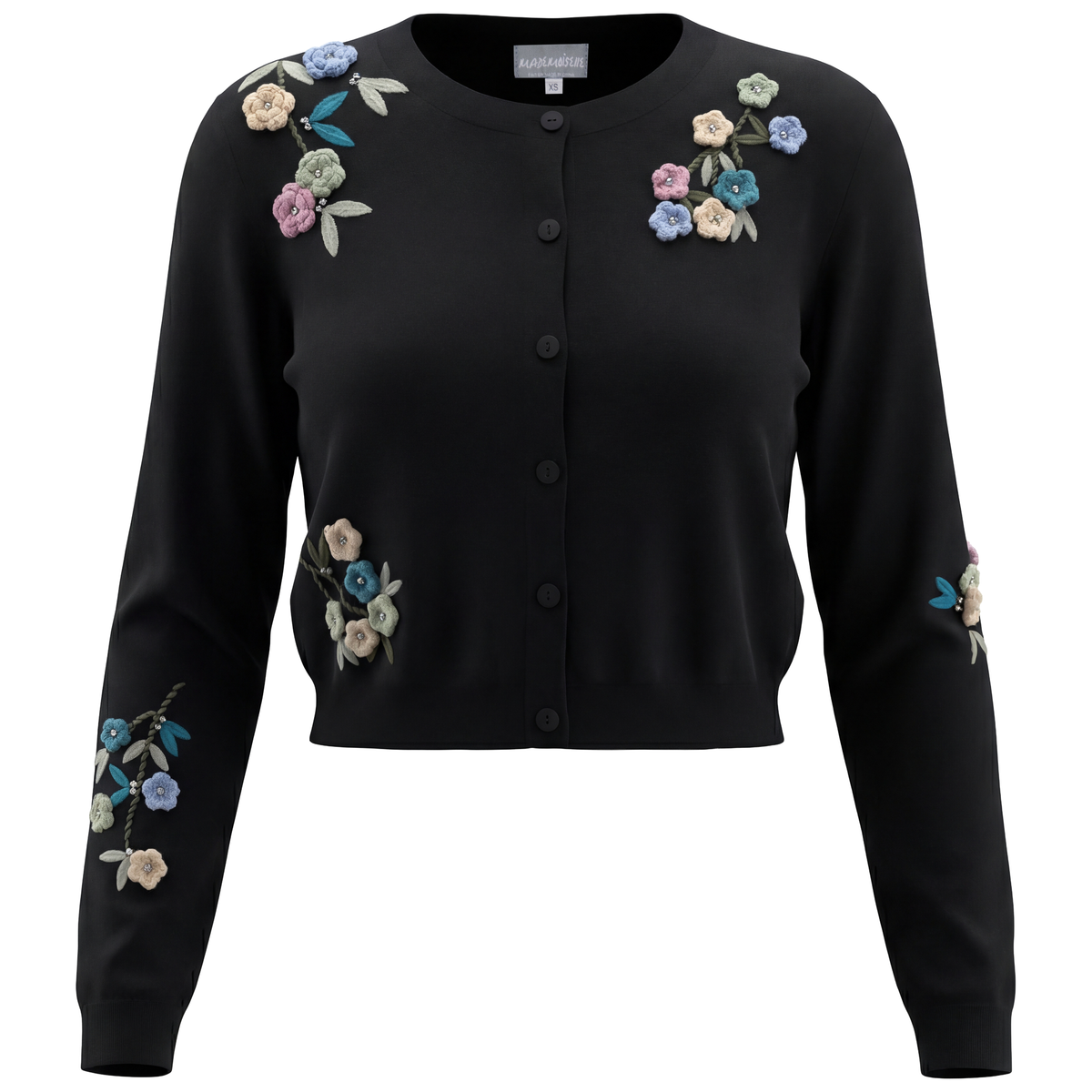 Cropped Embroidered Cardigan in Black by Mademoiselle